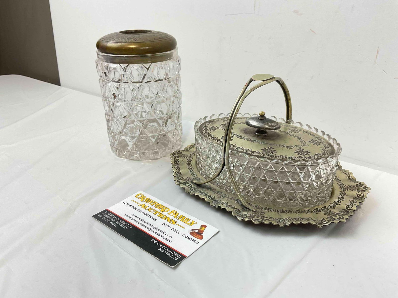 2 pcs Antique Cut Glass Dresser Boxes w/ Metal Lids. Very Good Condition. See pics. - 2