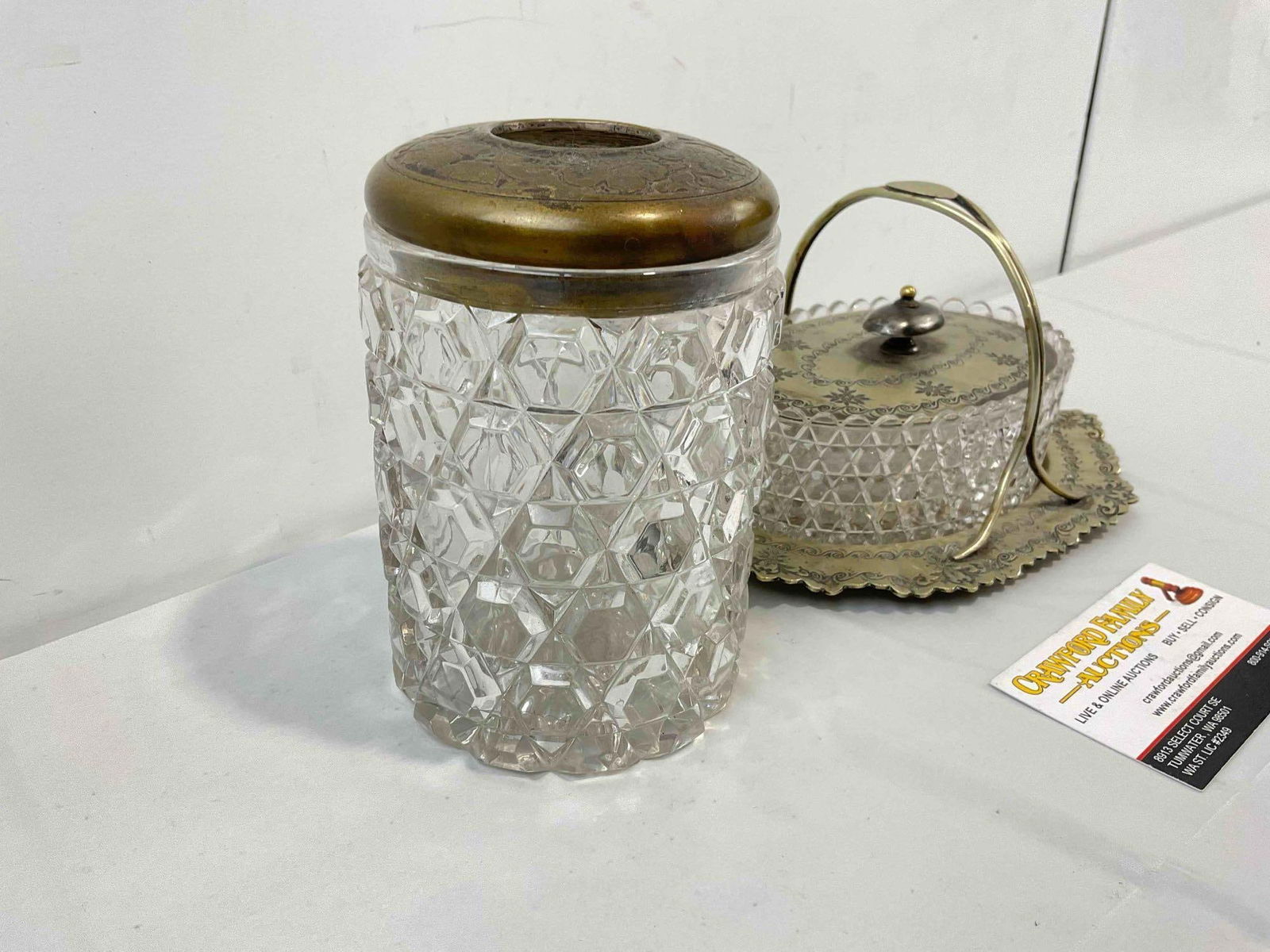 2 pcs Antique Cut Glass Dresser Boxes w/ Metal Lids. Very Good Condition. See pics. - 3