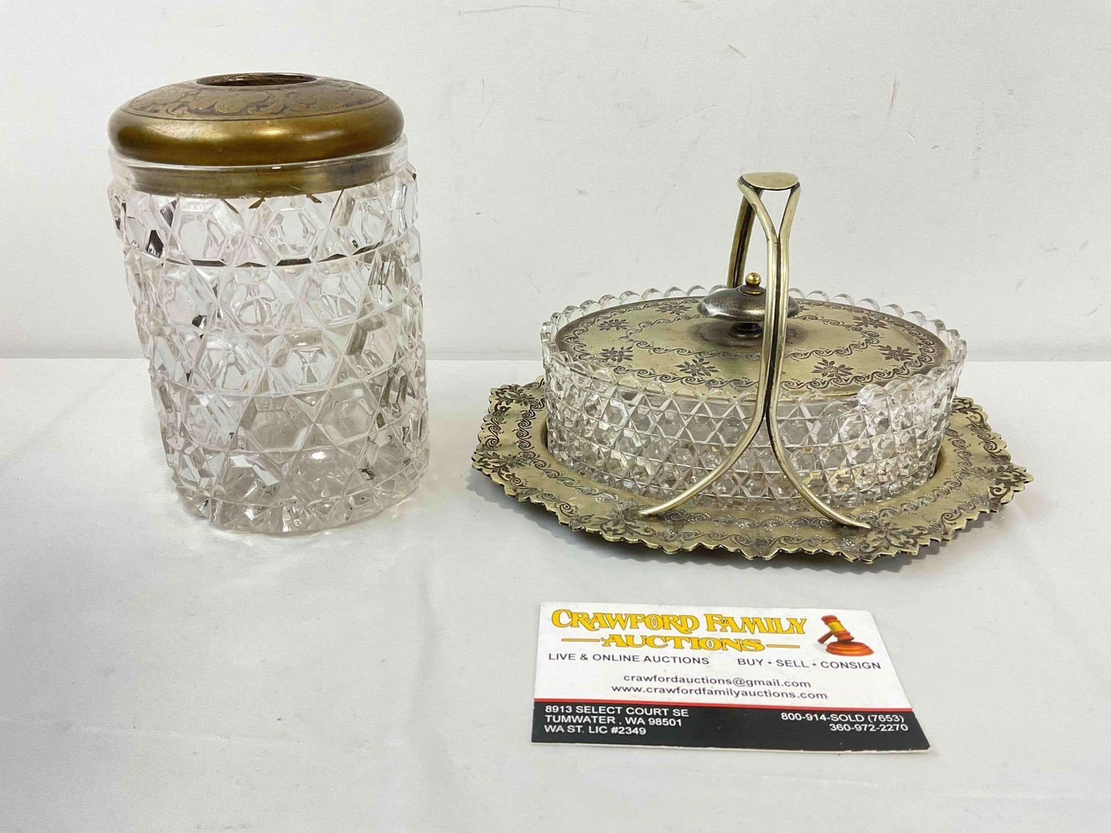 2 pcs Antique Cut Glass Dresser Boxes w/ Metal Lids. Very Good Condition. See pics. - 6