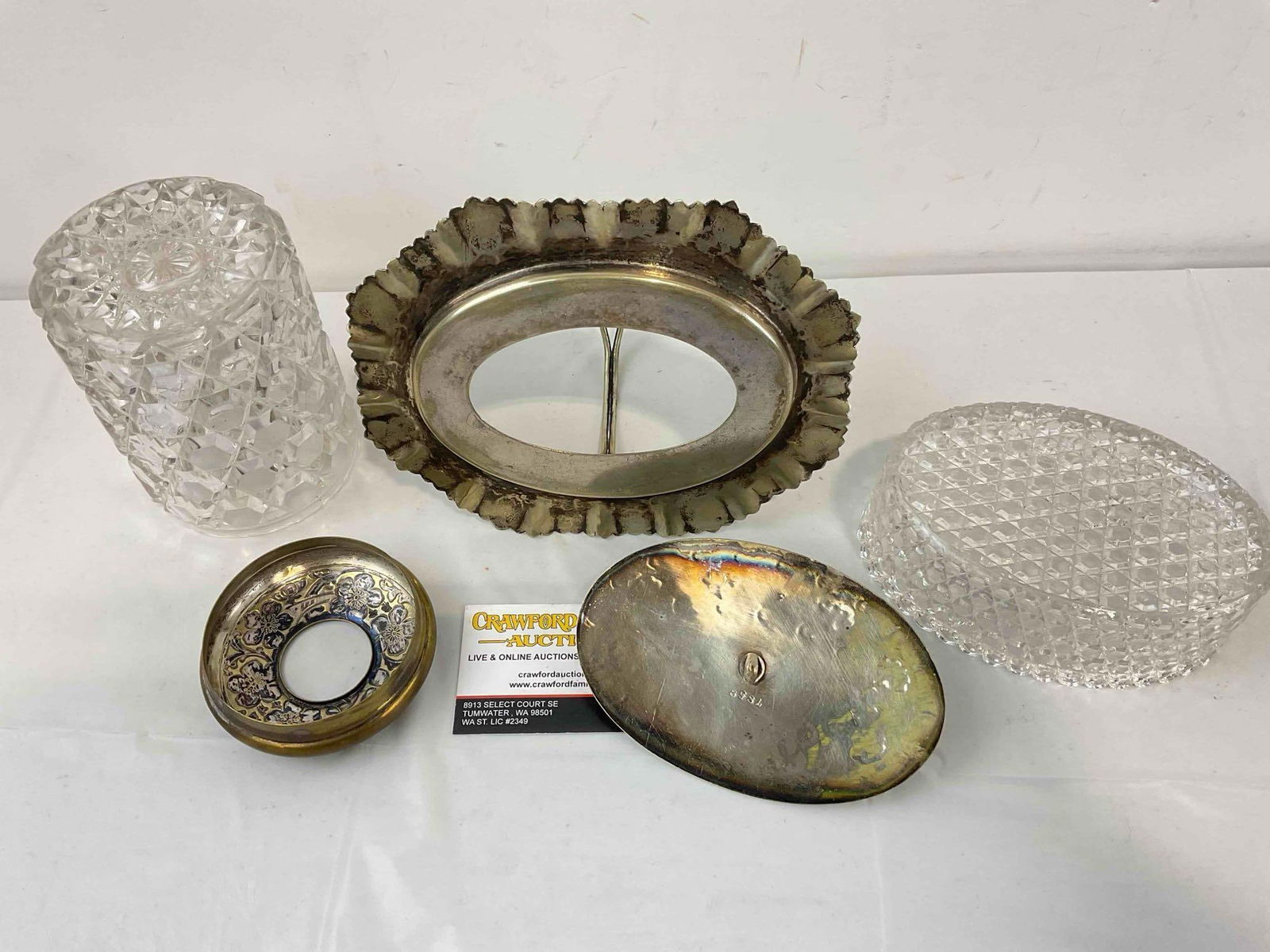 2 pcs Antique Cut Glass Dresser Boxes w/ Metal Lids. Very Good Condition. See pics. - 9