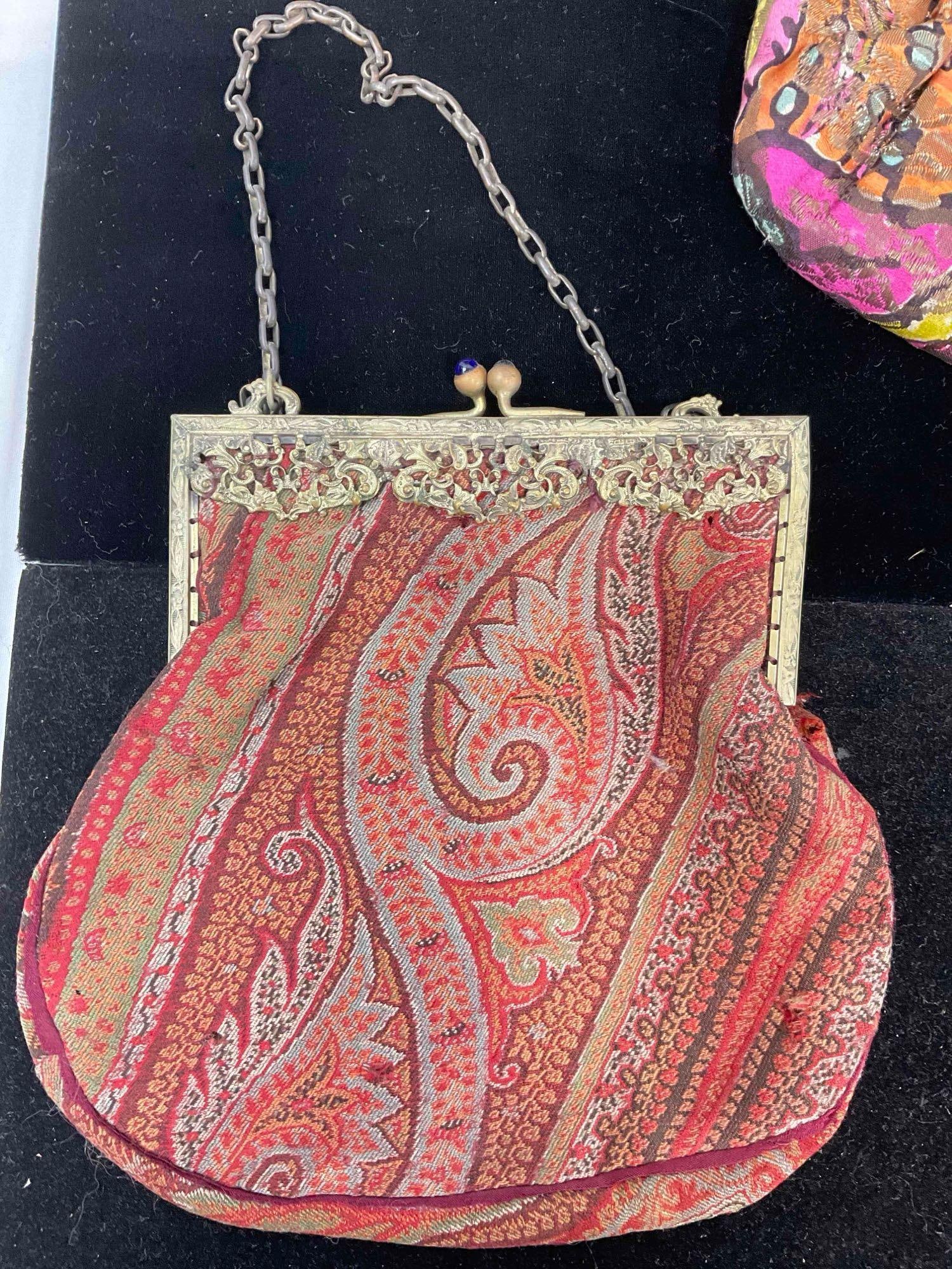 2 pcs Vintage Colorful Ladies Evening Purses Made w/ Antique Frames, incl. 1x Enameled. - 2