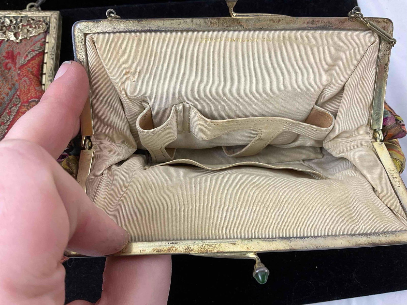 2 pcs Vintage Colorful Ladies Evening Purses Made w/ Antique Frames, incl. 1x Enameled. - 6