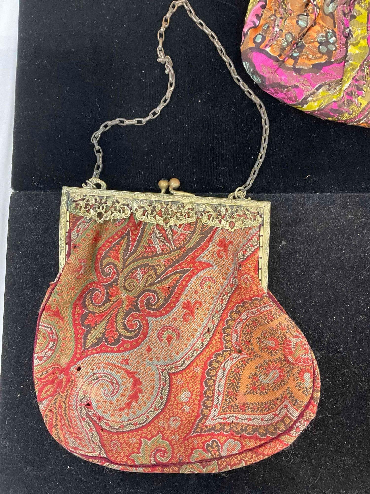 2 pcs Vintage Colorful Ladies Evening Purses Made w/ Antique Frames, incl. 1x Enameled. - 8