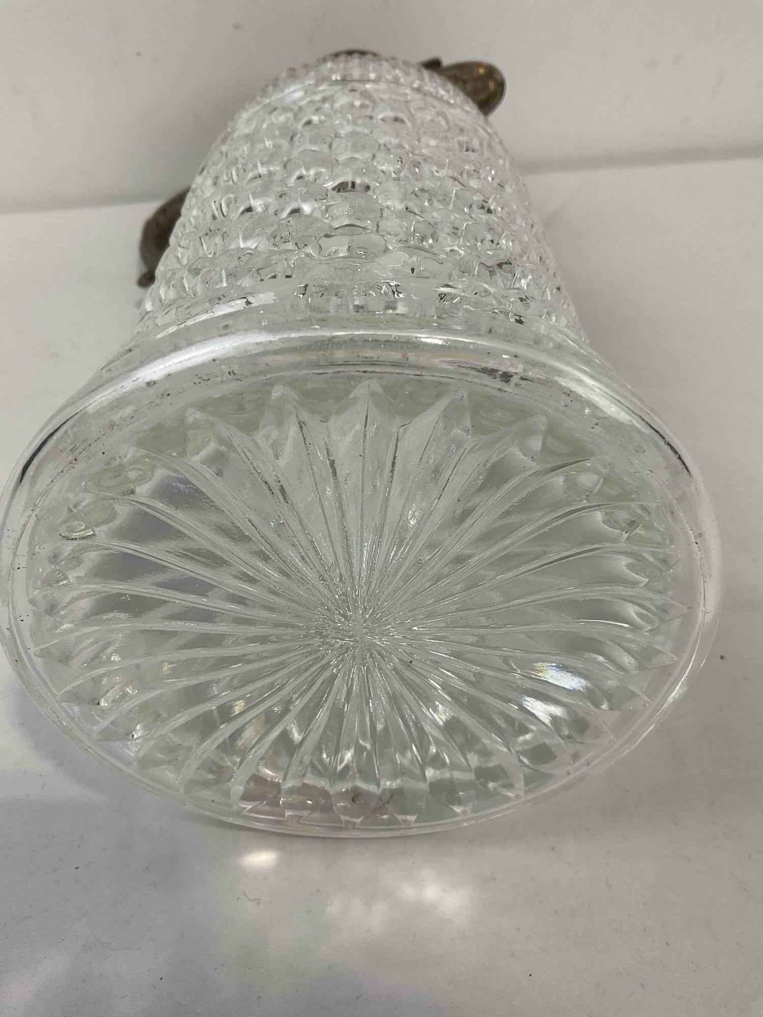 Vintage Crystal Glass Carafe Pitcher w/ Diamond Pattern & Silver Color Metal Lid. See pics. - 8