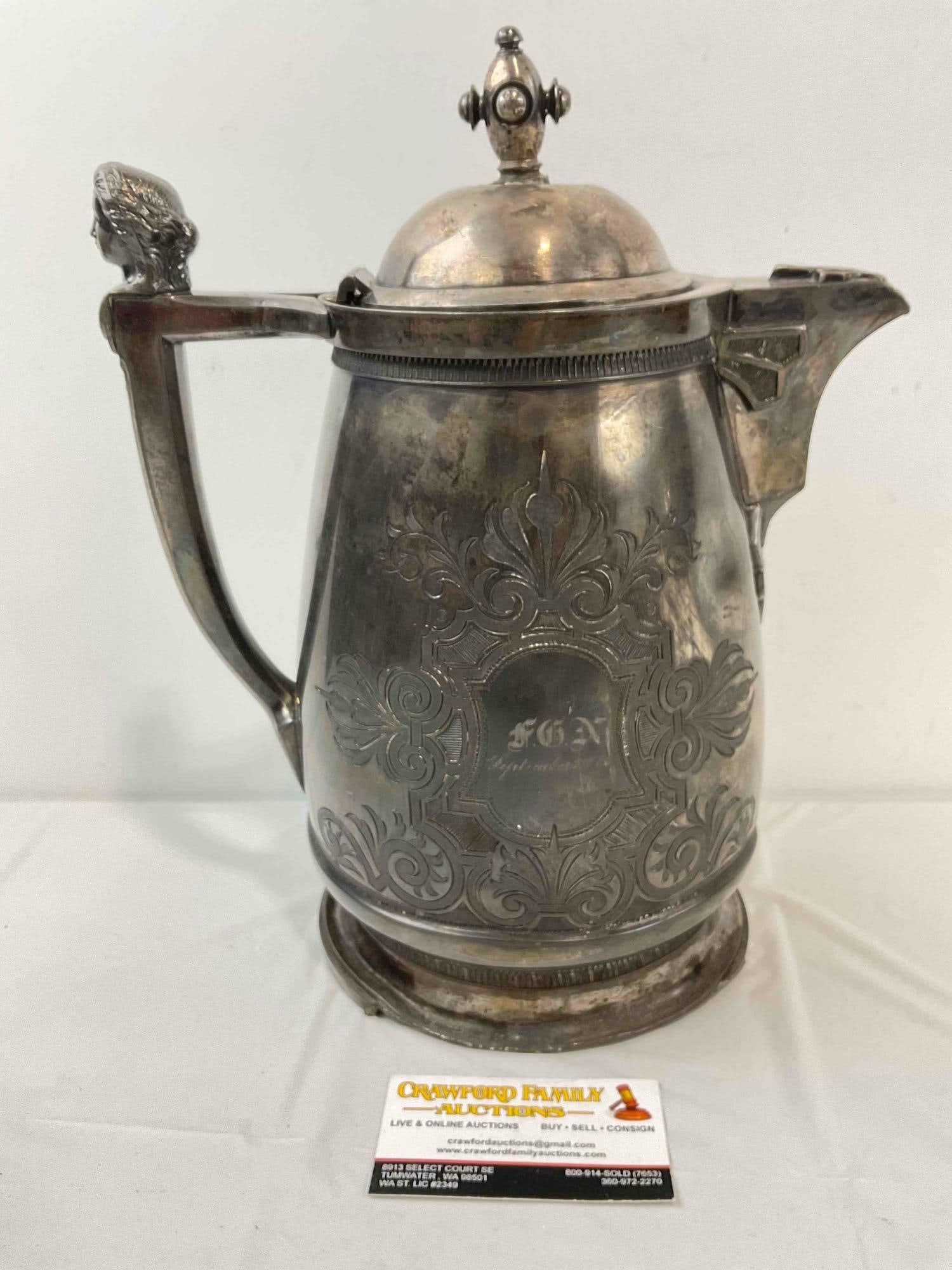 Vintage Simpson Hall Millers Silver Plated Water Pitcher Carafe. Very Good Condition. See pics. - 3