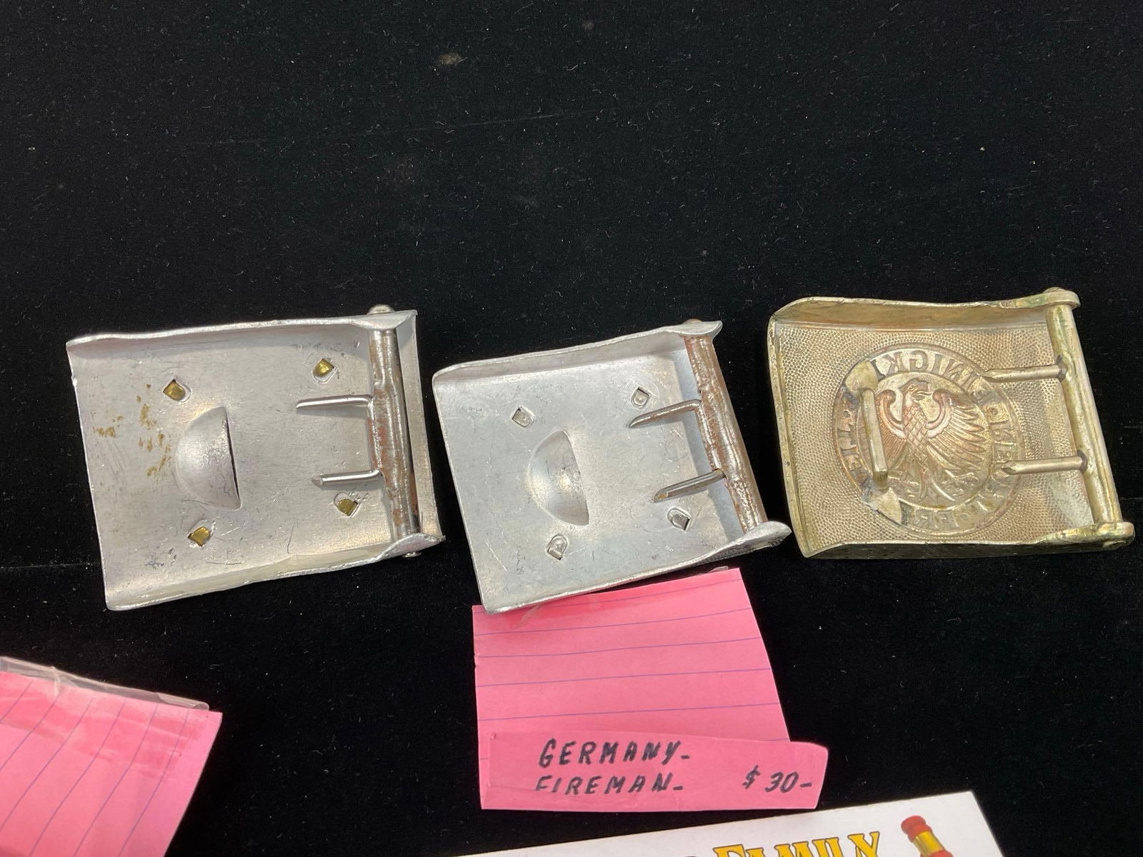 2 Pre-War & 1 Post-War German Firefighters Belt Buckle, Brass & Nickel - 4