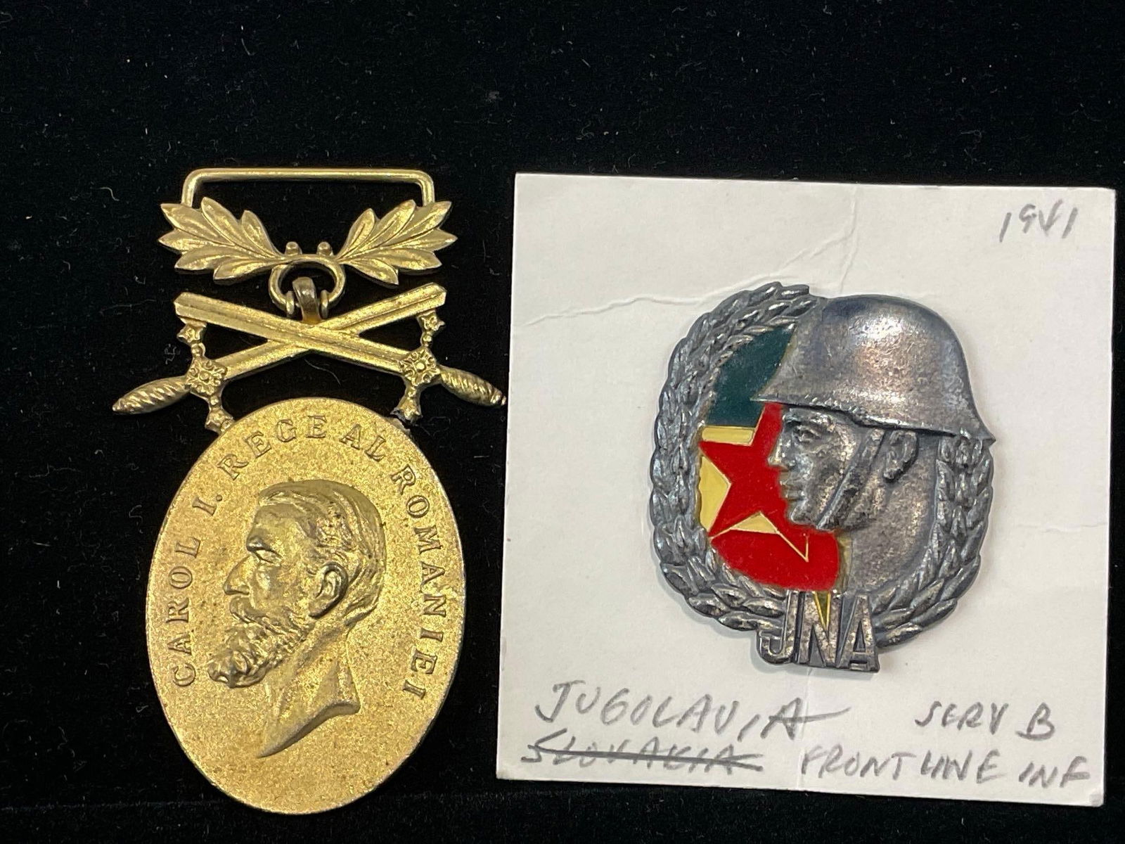 Yugoslavia Frontline Inf Badge, Romanian Carol I Medal & Czech Red Cross Medal Long Service - 4