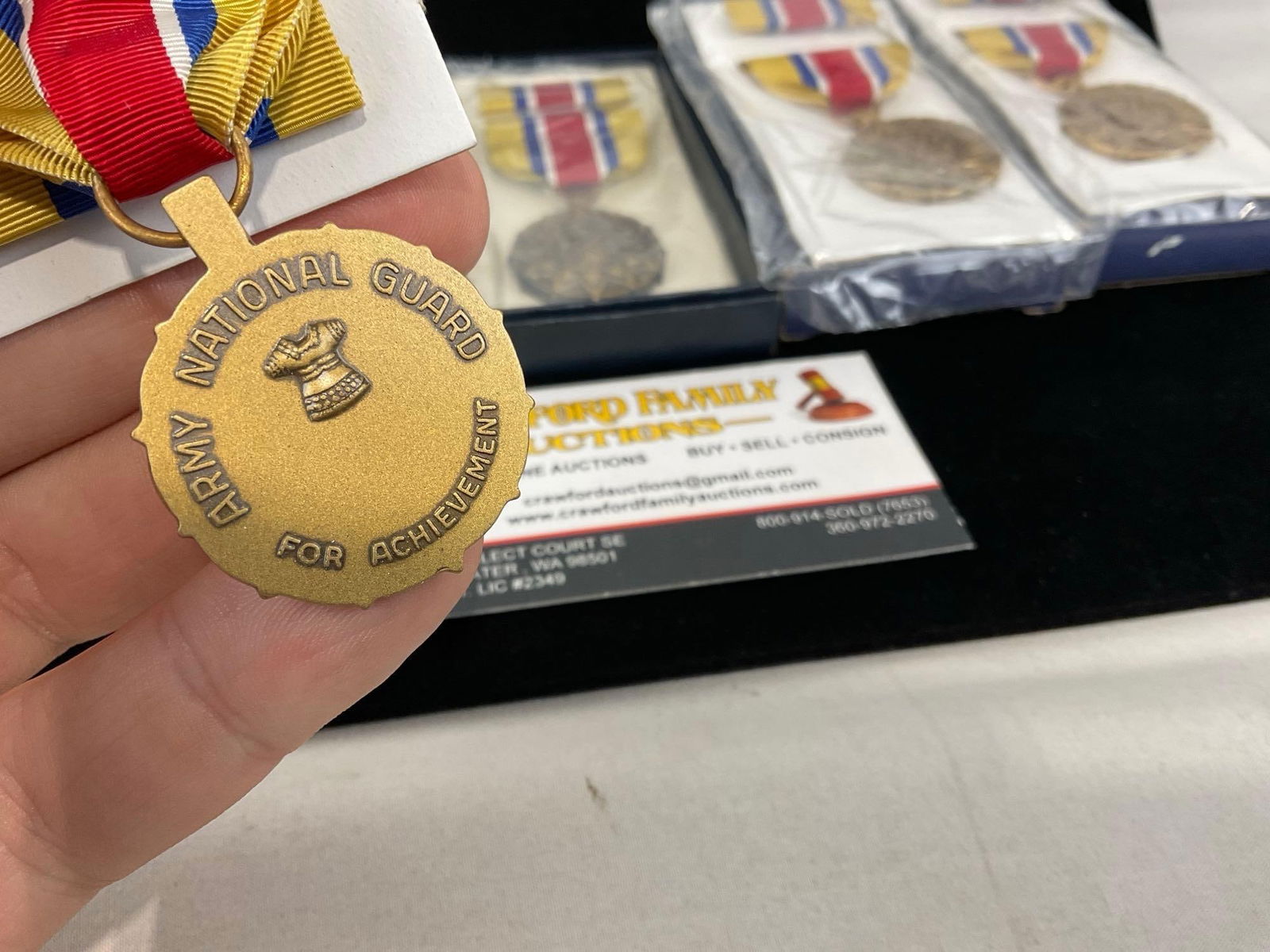 5 Army Reserve Components Achievement Arcam Medals, Yellow/Blue/Red Ribbons - 5