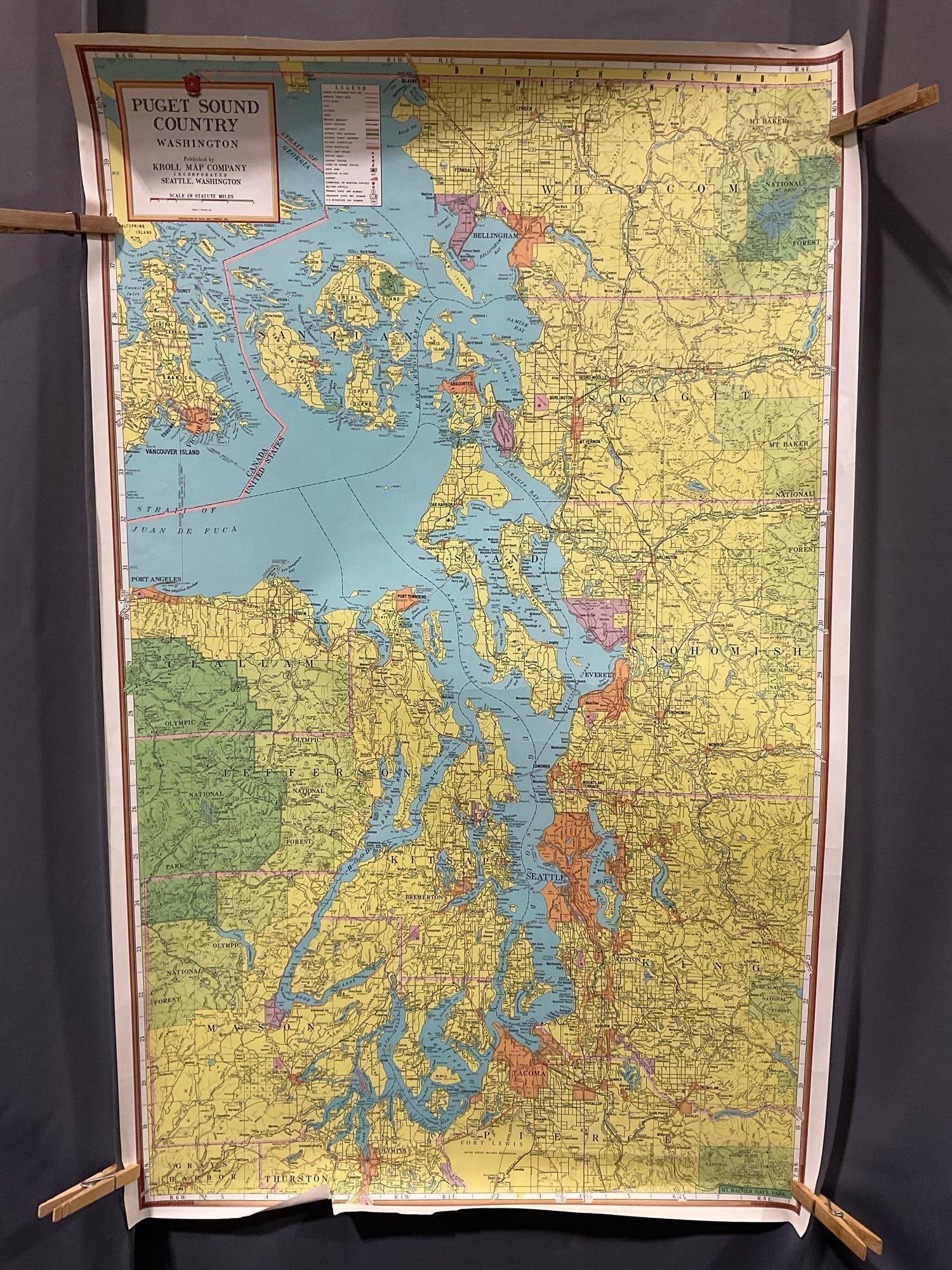 Vintage Knoll Map Co. Puget Sound Country Washington Map, 35h x 23w inches (1 of 5)