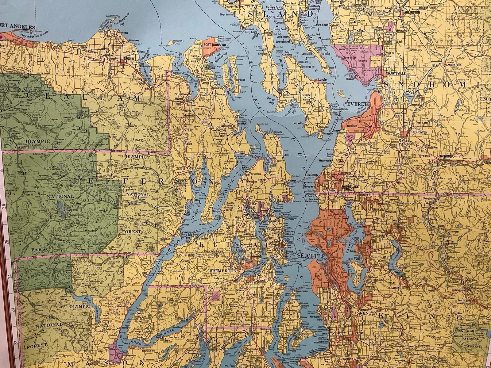 Vintage Knoll Map Co. Puget Sound Country Washington Map, 35h x 23w inches - 3