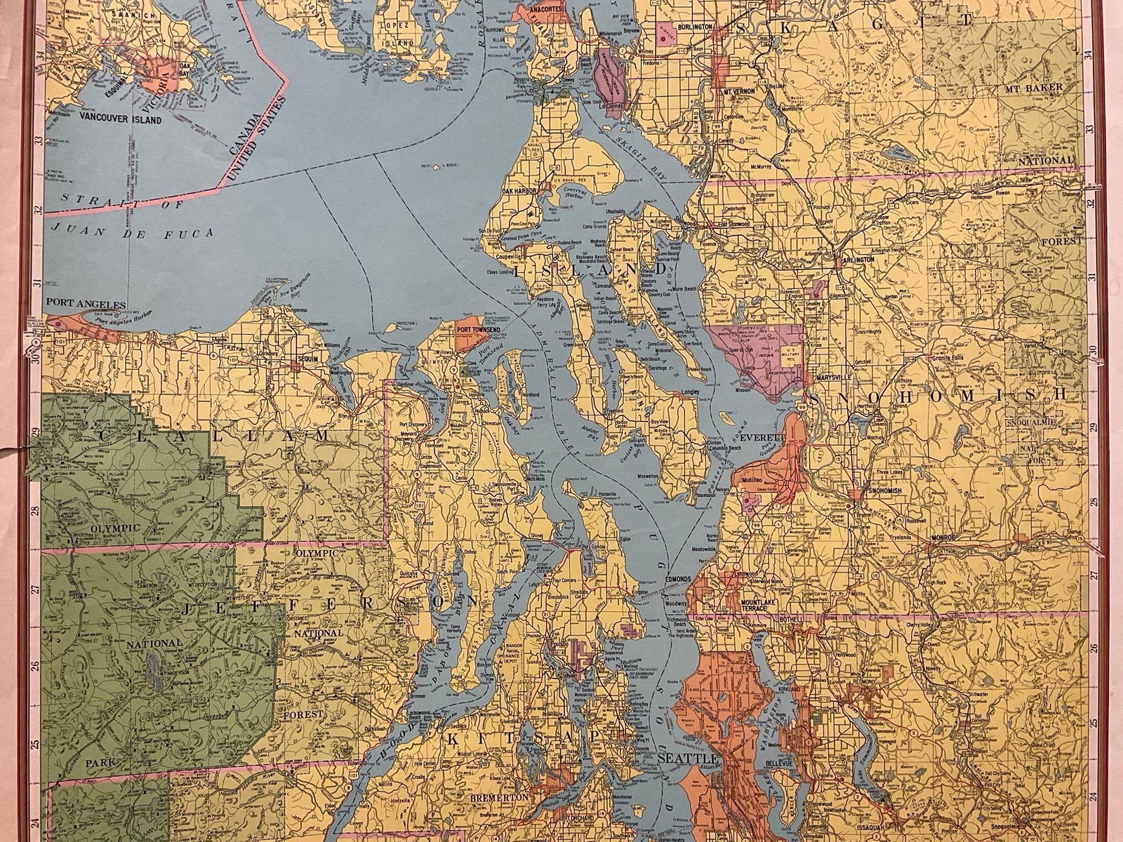 Vintage Knoll Map Co. Puget Sound Country Washington Map, 35h x 23w inches - 3