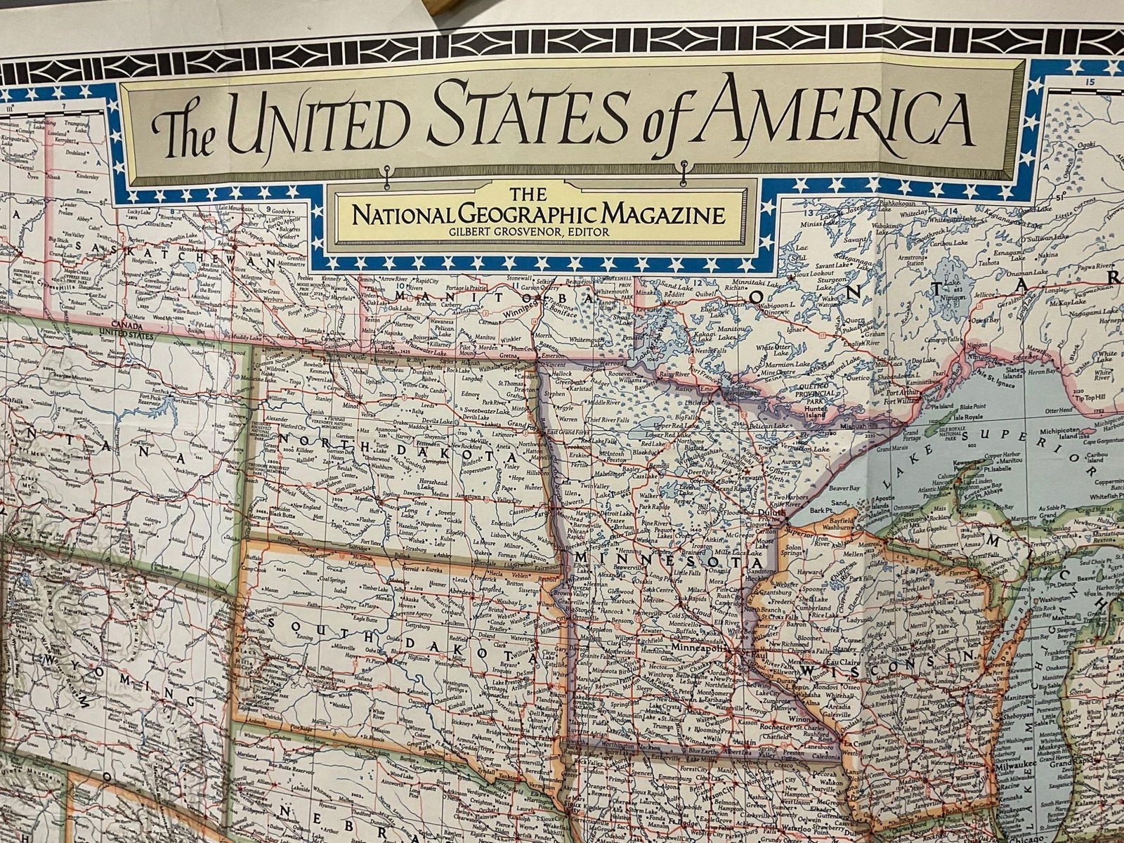Vintage 1951 Map of the United States of America, The National Geographic Magazine, approx 60 x 30 - 2