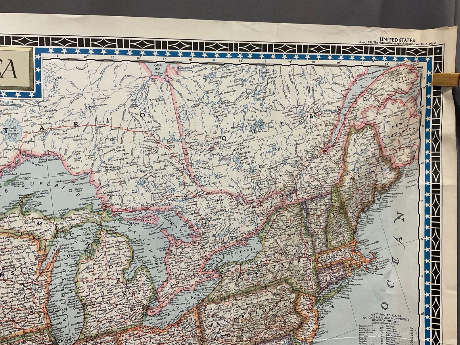 Vintage 1951 Map of the United States of America, The National Geographic Magazine, approx 60 x 30 - 3