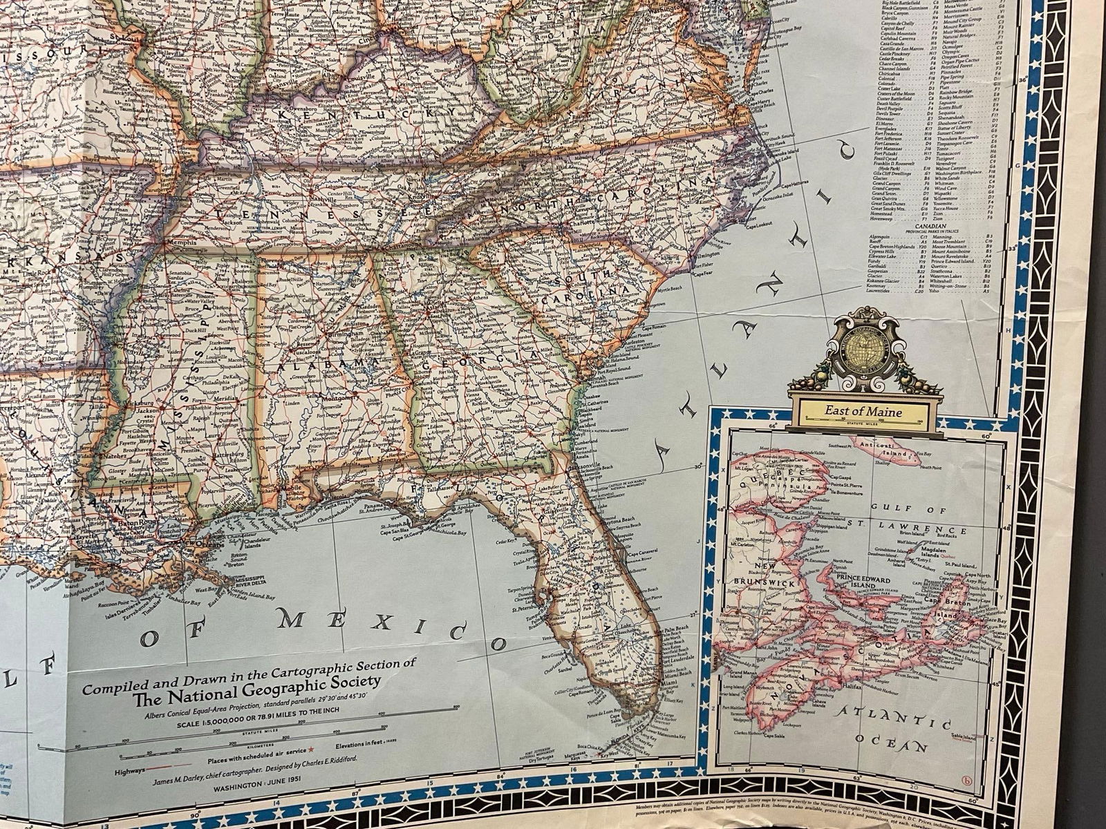 Vintage 1951 Map of the United States of America, The National Geographic Magazine, approx 60 x 30 - 4