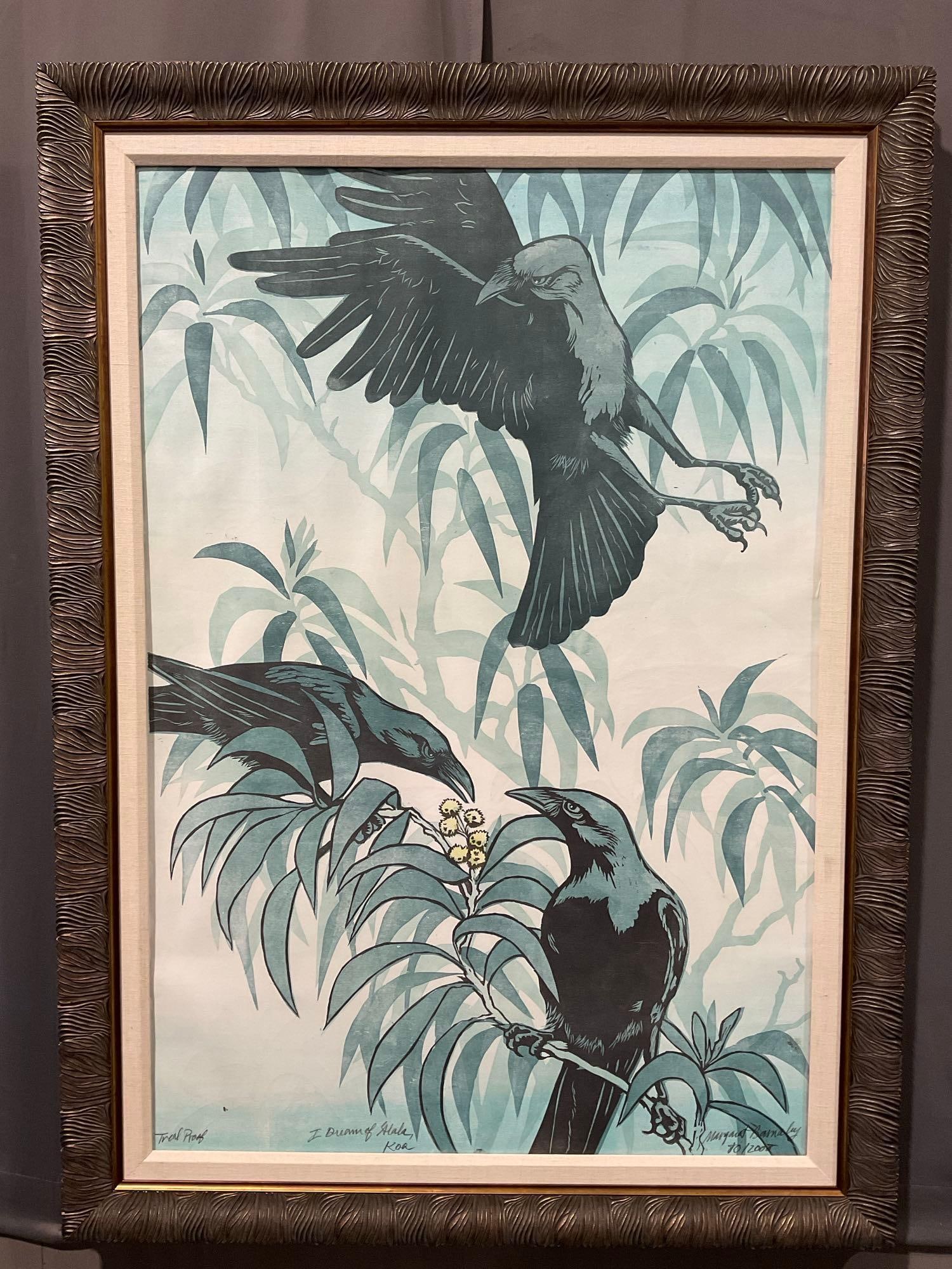 Rare Large Signed Trail Proof Titled Three Ravens, I Dream of Alala Koa, by Margaret Barnaby 2008 (1 of 6)
