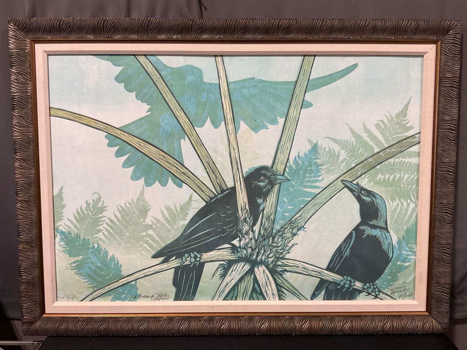 Rare Large Signed Trail Proof, I Dream of Alala Ohapulu, by Margaret Barnaby 2008, 52x38 inches: Similar pieces by the same artist in the last lot. Marked Trial Proof in the left corner, titled and signed in the bottom. Appears to be in good shape. The piece measures approx 38h x 52w x 4d