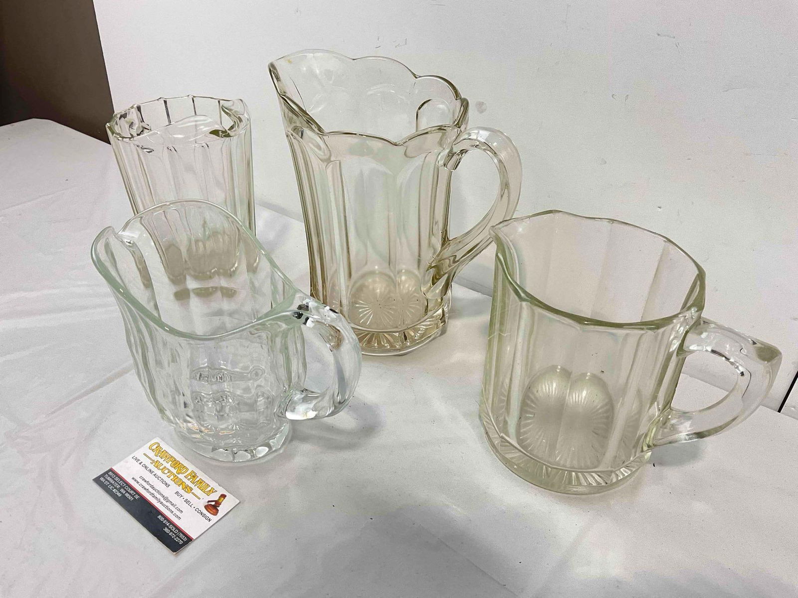 4 pcs Vintage Clear Glass Water Pitchers. Very Good Condition. Measures 8" x 5" x 8" see pics. - 2