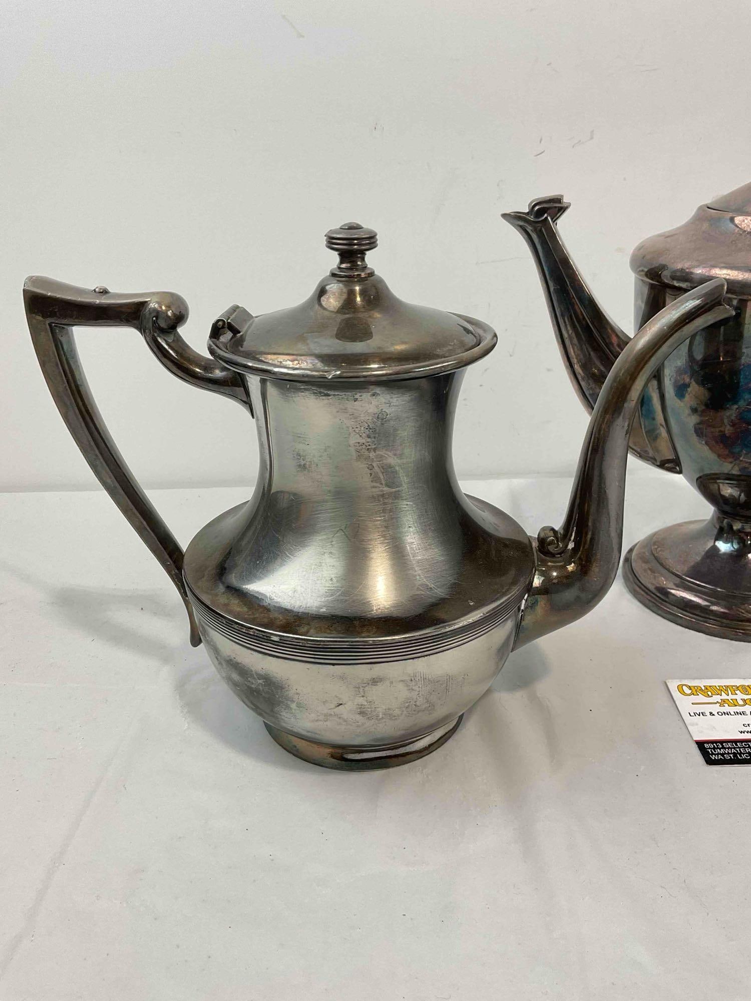 3 pcs Vintage Silver Plated Tea Pots, incl. F. P. Copper & Poole Silver Co. Very Good Condition. - 11