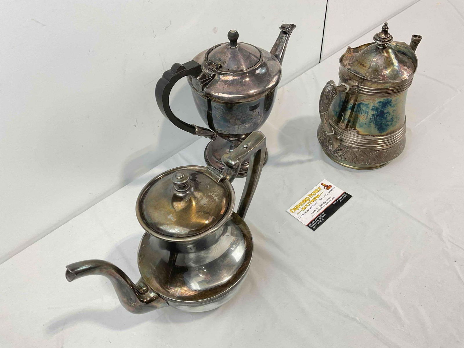 3 pcs Vintage Silver Plated Tea Pots, incl. F. P. Copper & Poole Silver Co. Very Good Condition. - 6