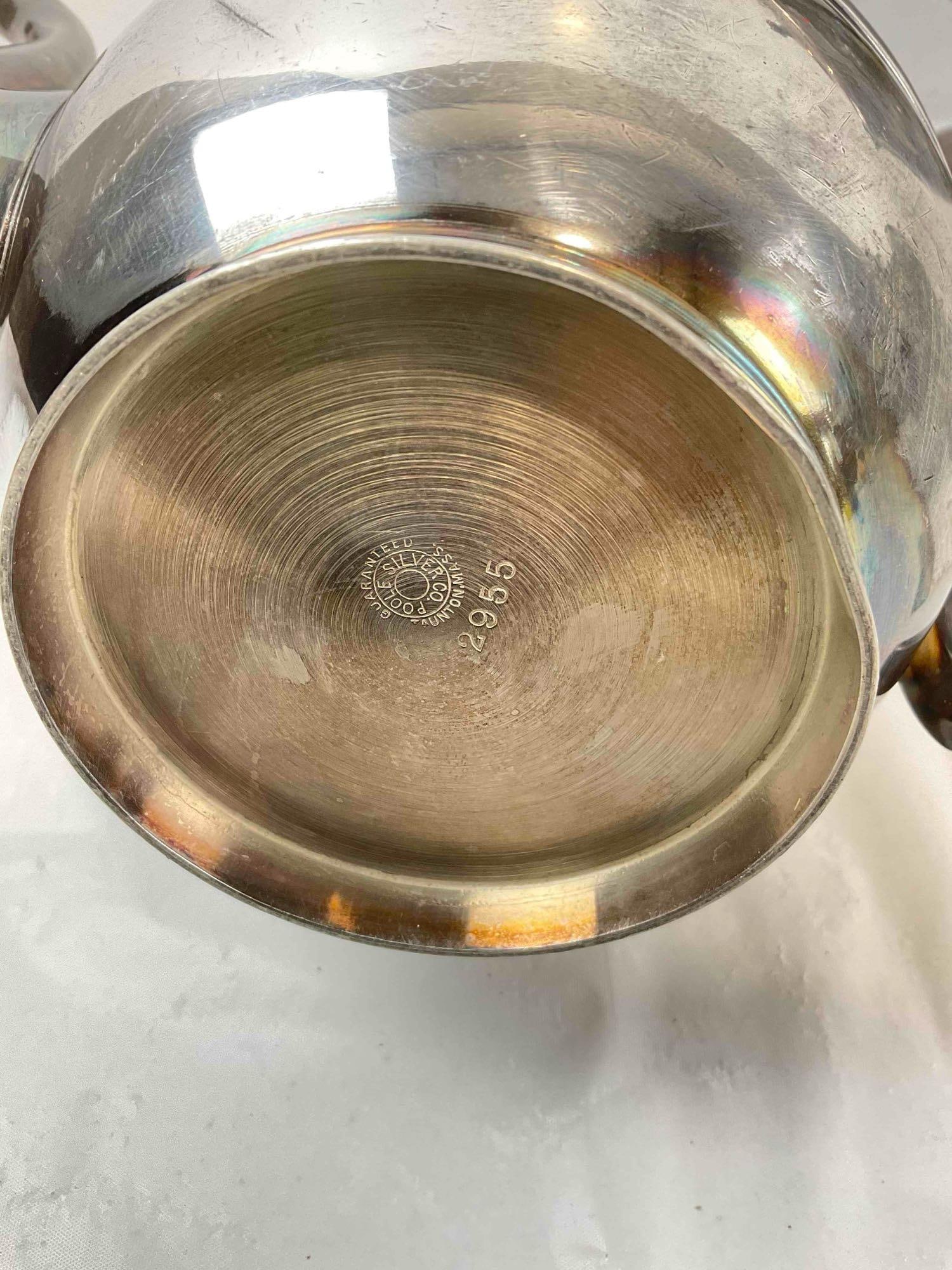 3 pcs Vintage Silver Plated Tea Pots, incl. F. P. Copper & Poole Silver Co. Very Good Condition. - 7