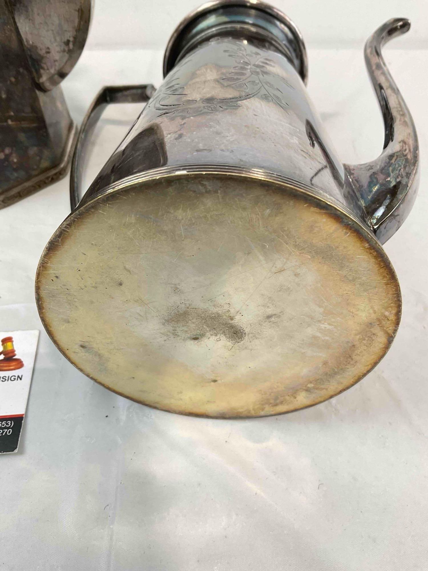 3 pcs Antique Silver Plated Tea Pots, incl. Middletown Co. & Excelsior. Good Condition. See pics. - 11