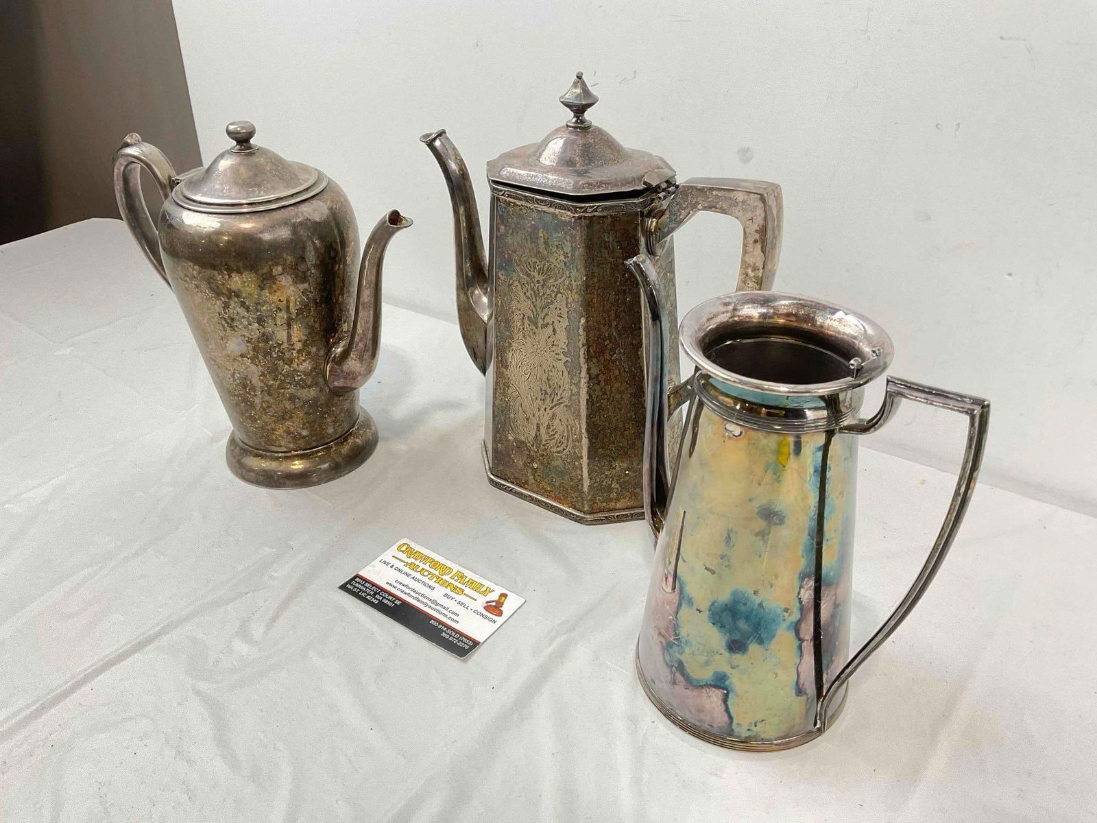 3 pcs Antique Silver Plated Tea Pots, incl. Middletown Co. & Excelsior. Good Condition. See pics. - 2