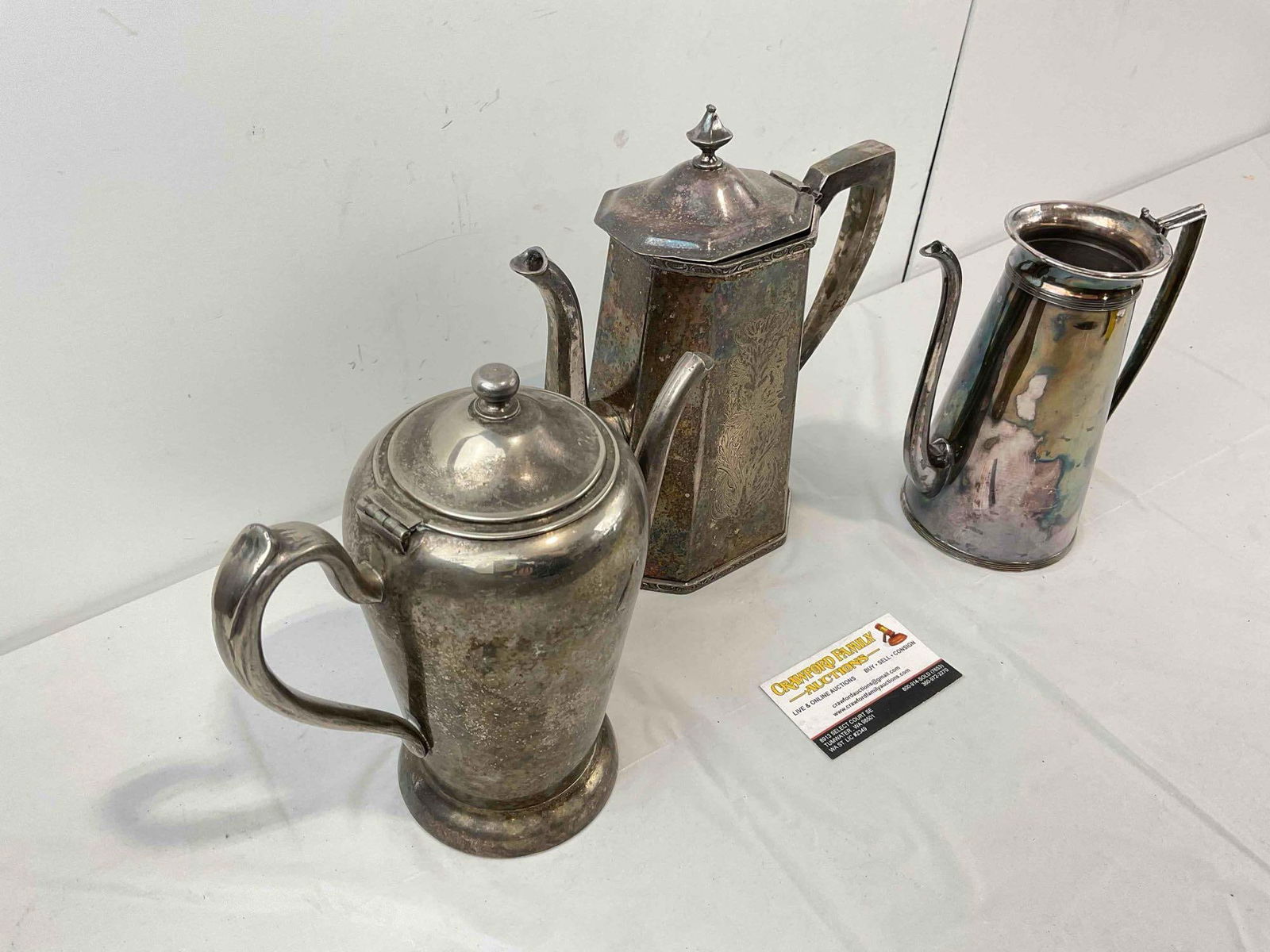 3 pcs Antique Silver Plated Tea Pots, incl. Middletown Co. & Excelsior. Good Condition. See pics. - 3