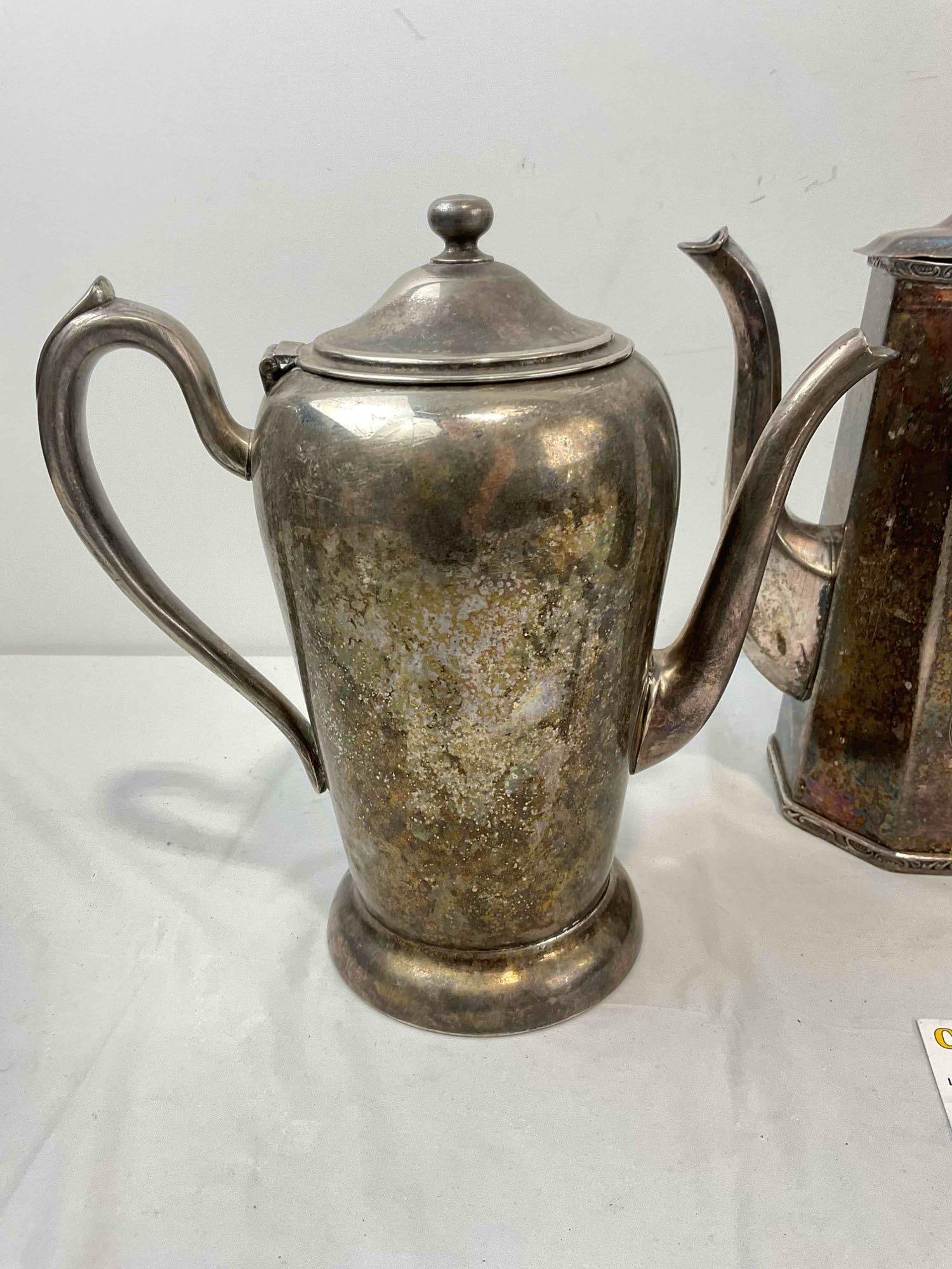 3 pcs Antique Silver Plated Tea Pots, incl. Middletown Co. & Excelsior. Good Condition. See pics. - 4