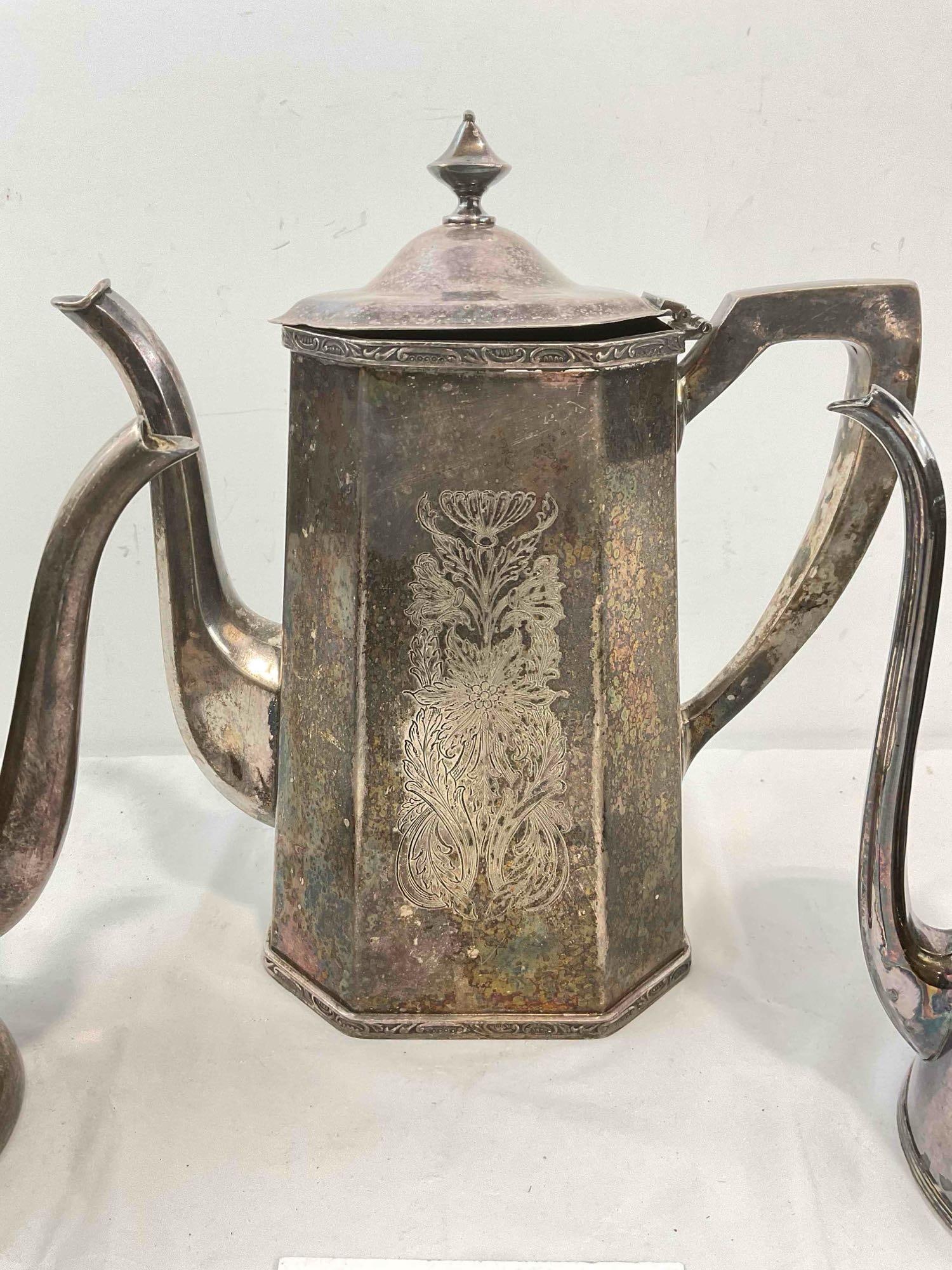 3 pcs Antique Silver Plated Tea Pots, incl. Middletown Co. & Excelsior. Good Condition. See pics. - 5