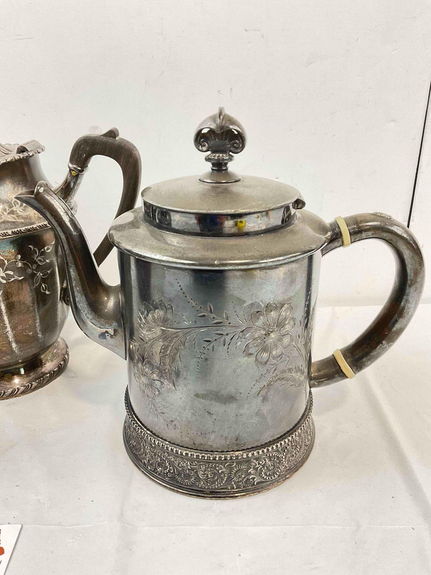 3 pcs Antique Silver Plated Tea Pots, incl. Rogers & Bro, Pairpoint & Superior. Very Good Cond. - 6