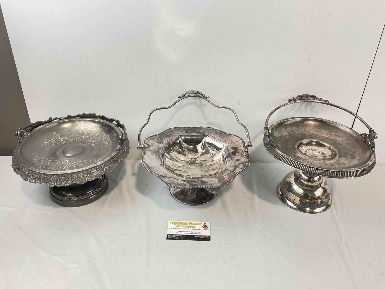 3 pcs Antique Silver Plated Brides Baskets, incl. E.G. Webster & Poole Co. Very Good Condition. - 4