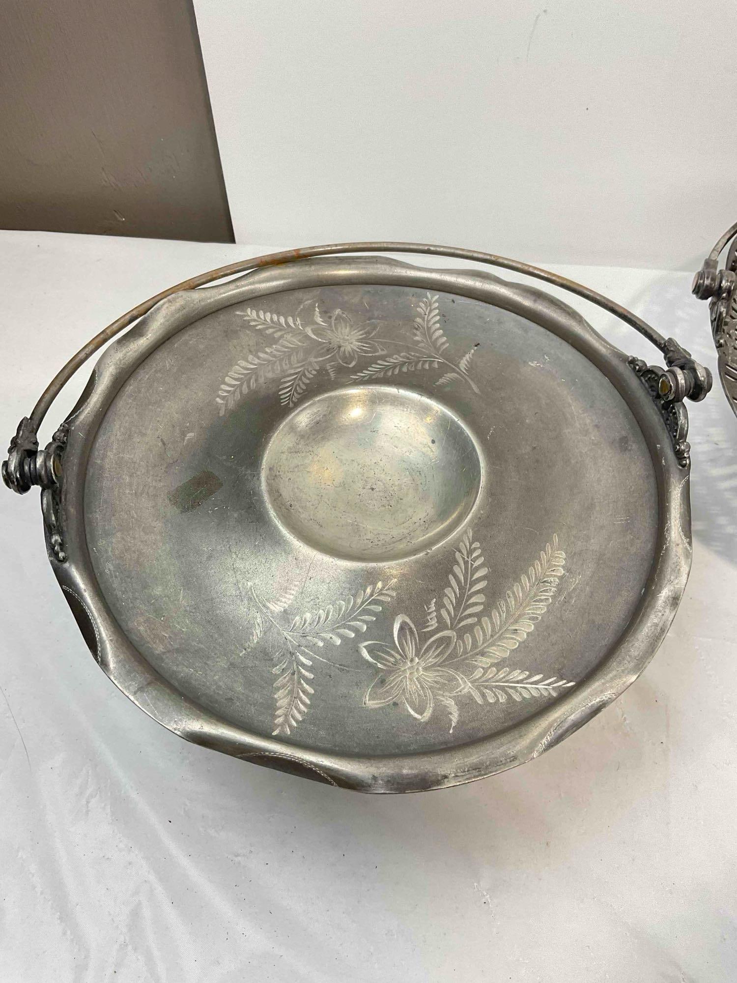 3 pcs Antique Silver Plated Bride Baskets, incl. Rockford & Eureka. Very Good Condition. See pics. - 4