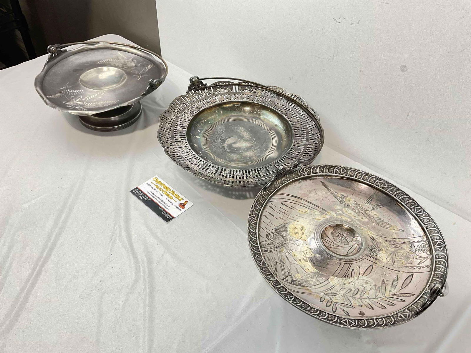 3 pcs Antique Silver Plated Bride Baskets, incl. Rockford & Eureka. Very Good Condition. See pics. - 5