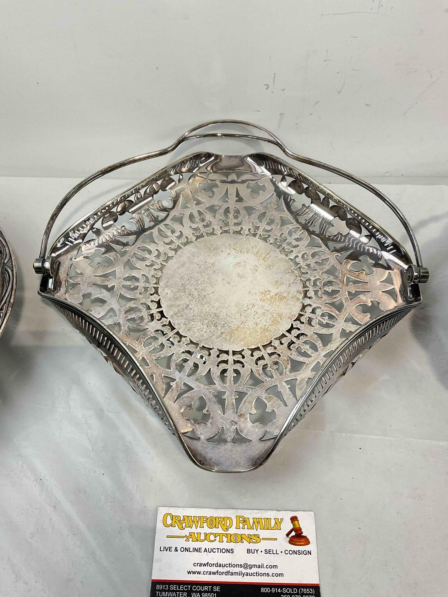 3 pcs Antique Silver Plated Brides Baskets, incl. James W. Tufts & Sheffield. Very Good Condition. - 5