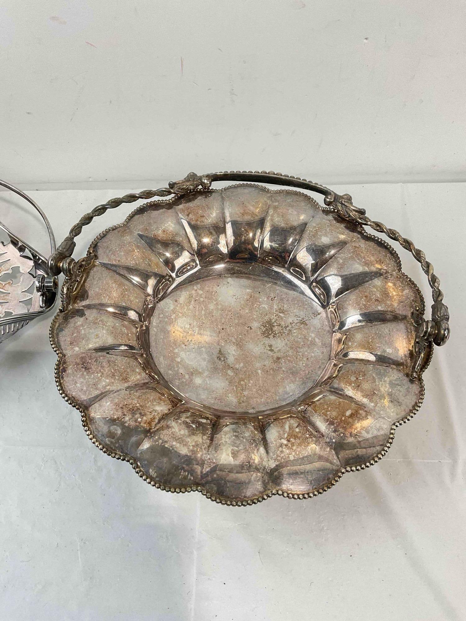 3 pcs Antique Silver Plated Brides Baskets, incl. James W. Tufts & Sheffield. Very Good Condition. - 6