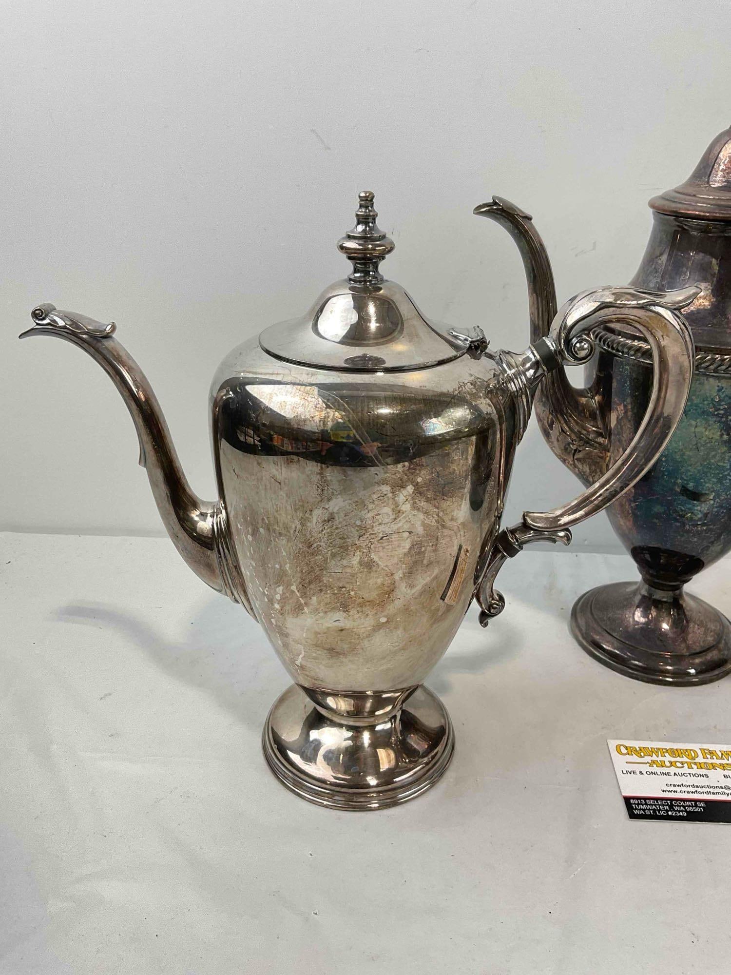 3 pcs Vintage Silver Plated Tea Pots, incl. 1x Wallace & 1x Castleton. Good Condition. See pics. - 2