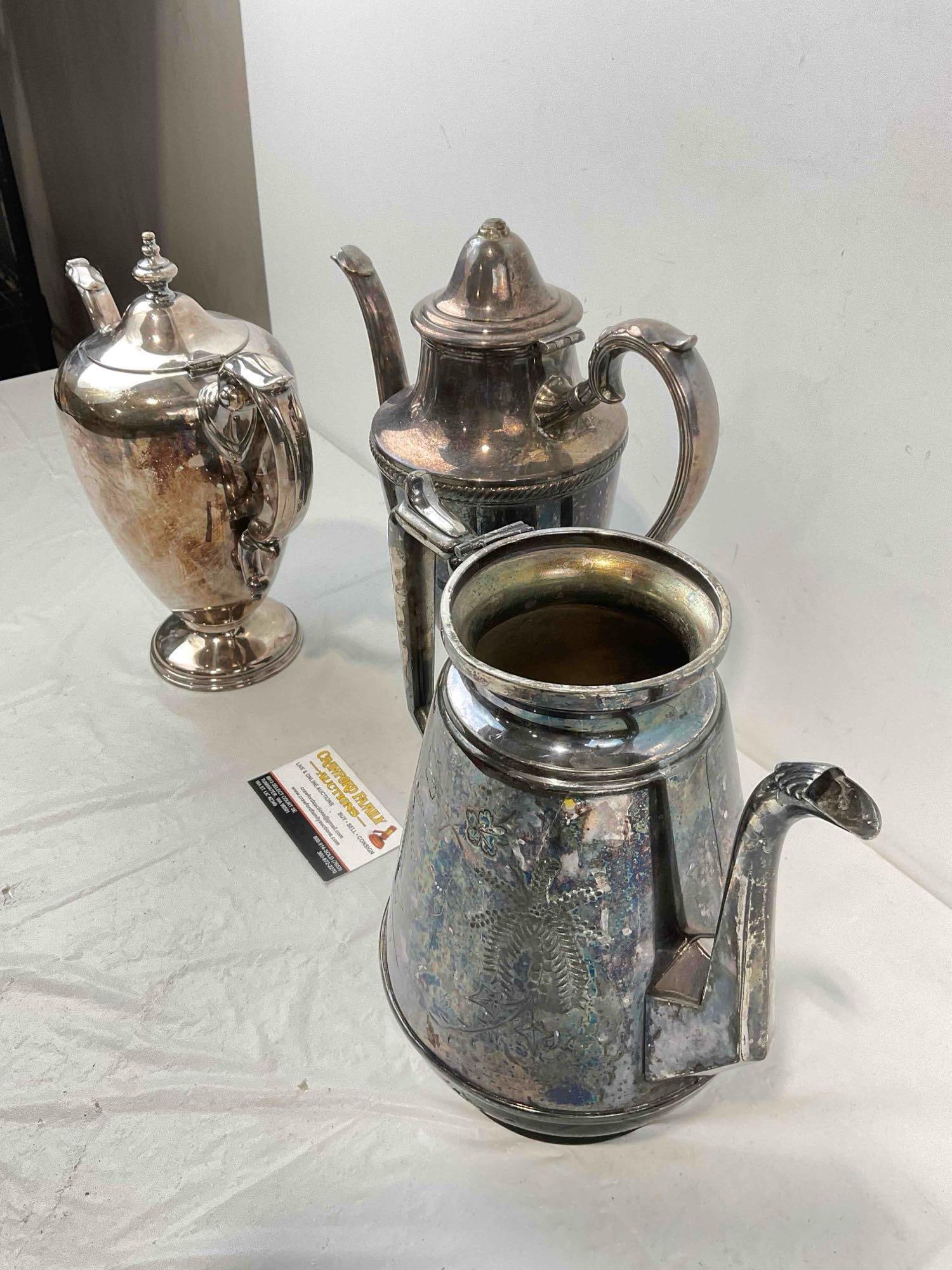 3 pcs Vintage Silver Plated Tea Pots, incl. 1x Wallace & 1x Castleton. Good Condition. See pics. - 5