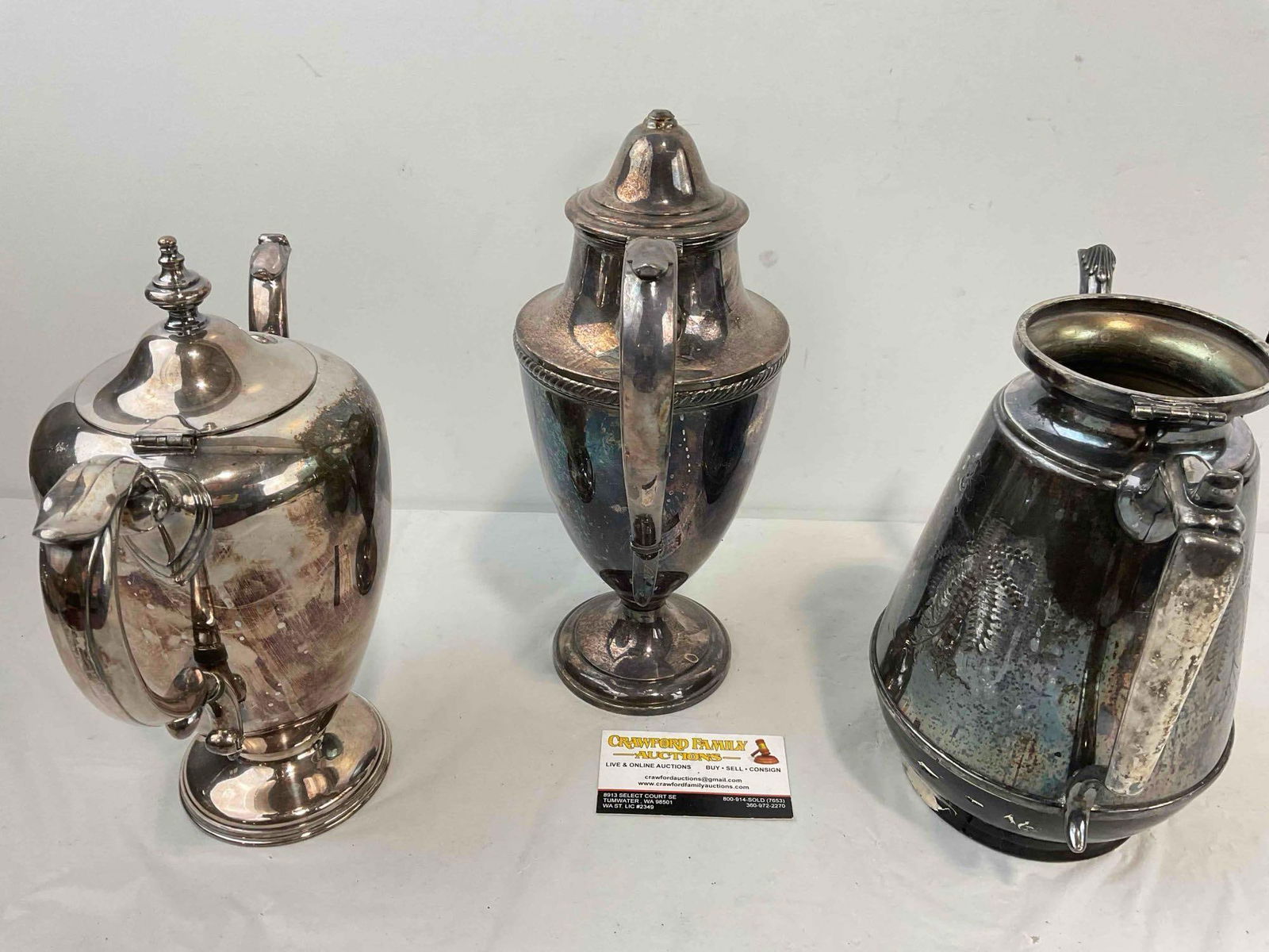 3 pcs Vintage Silver Plated Tea Pots, incl. 1x Wallace & 1x Castleton. Good Condition. See pics. - 7