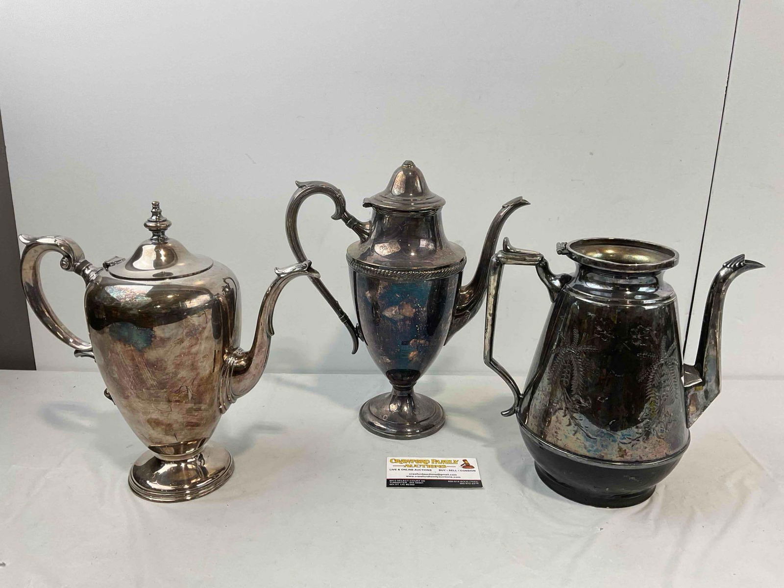 3 pcs Vintage Silver Plated Tea Pots, incl. 1x Wallace & 1x Castleton. Good Condition. See pics. - 8