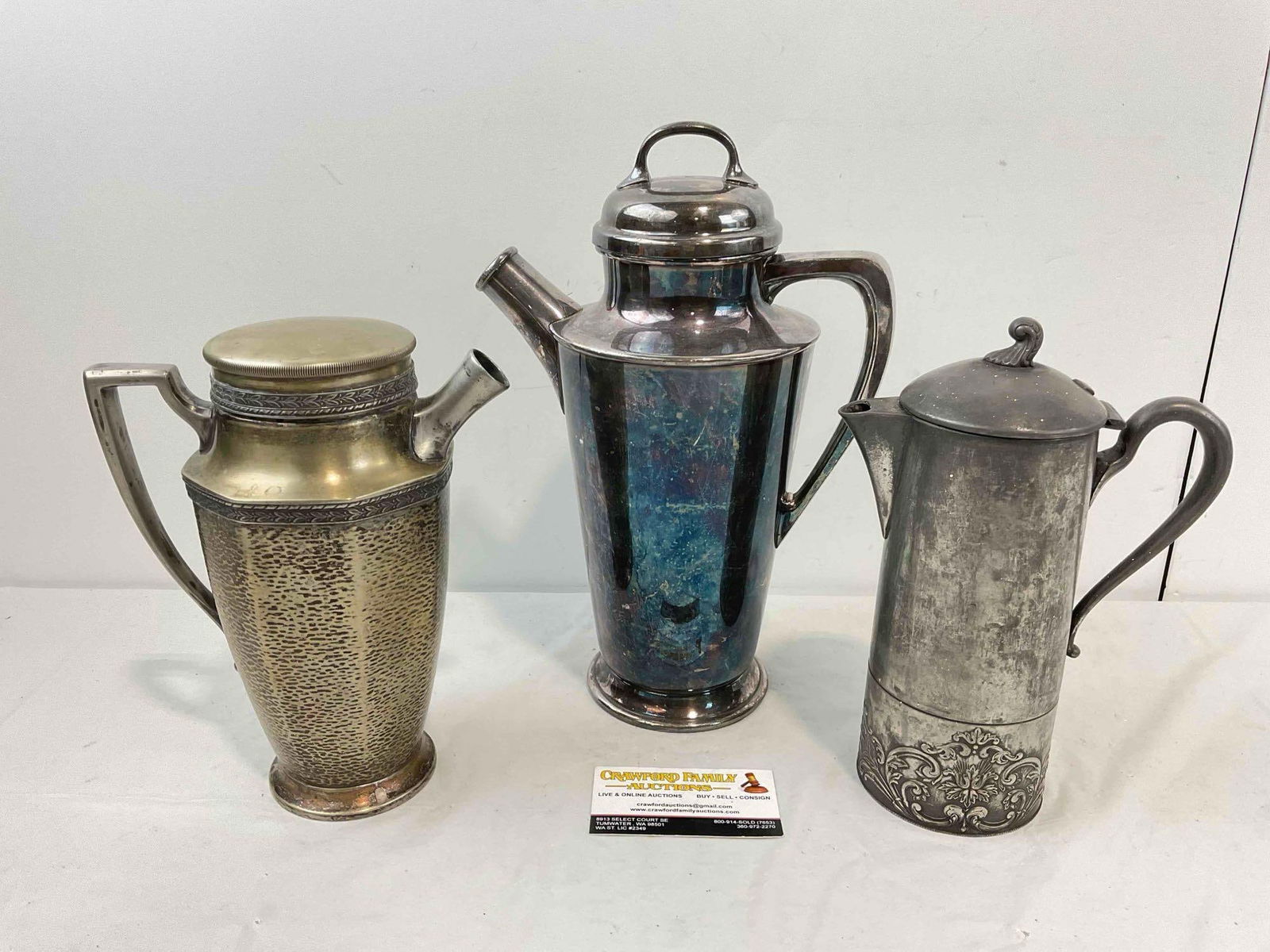 3 pcs Vintage Silver Plated Chocolate Pots, incl. Sani-Tite and Reed & Barton. Very Good Cond. (1 of 9)