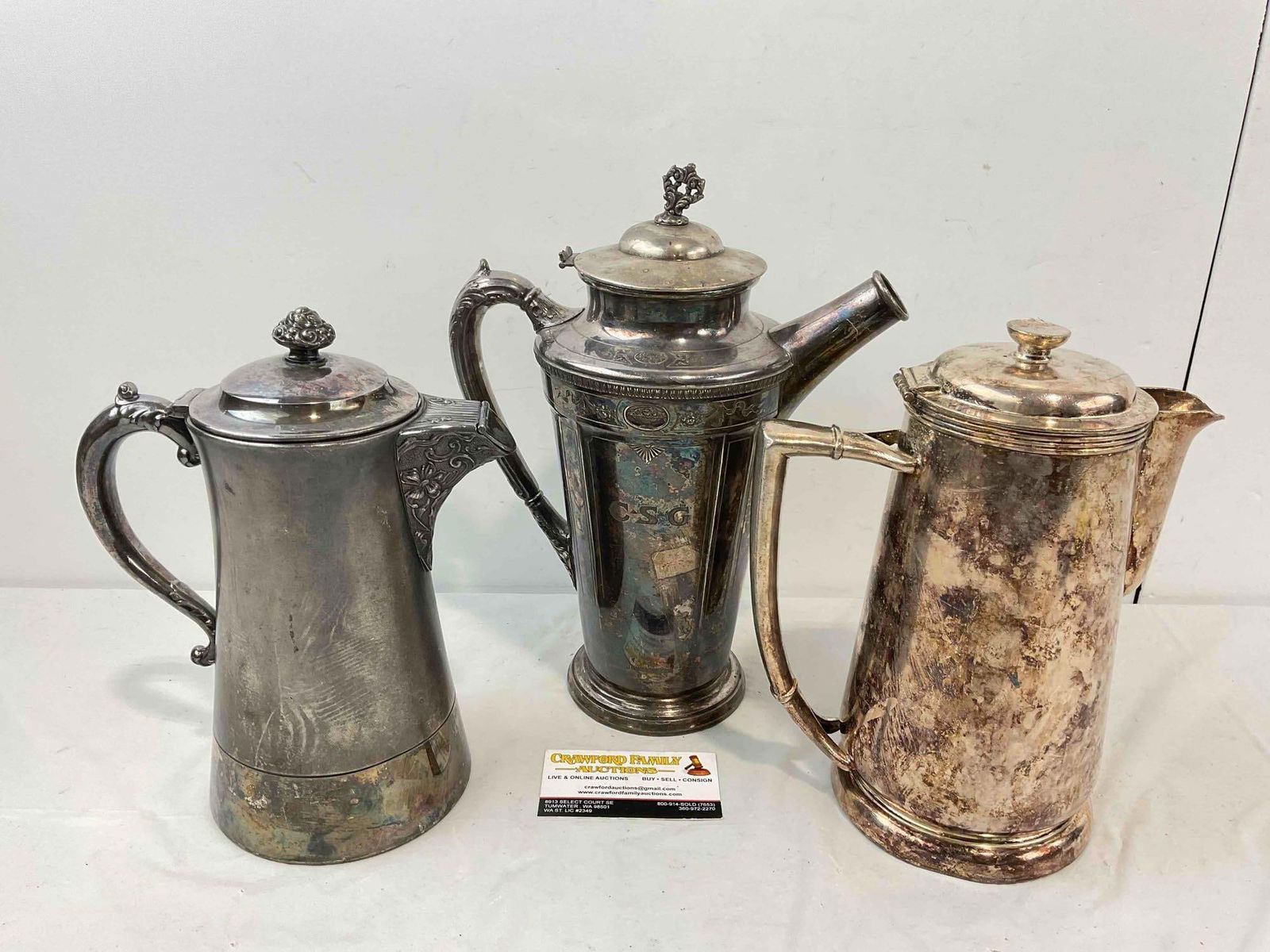 3 pcs Vintage Silver Plated Chocolate Pots, incl. 1x Reed & Barton & 1x Hilton Hotel. See pics. - 7