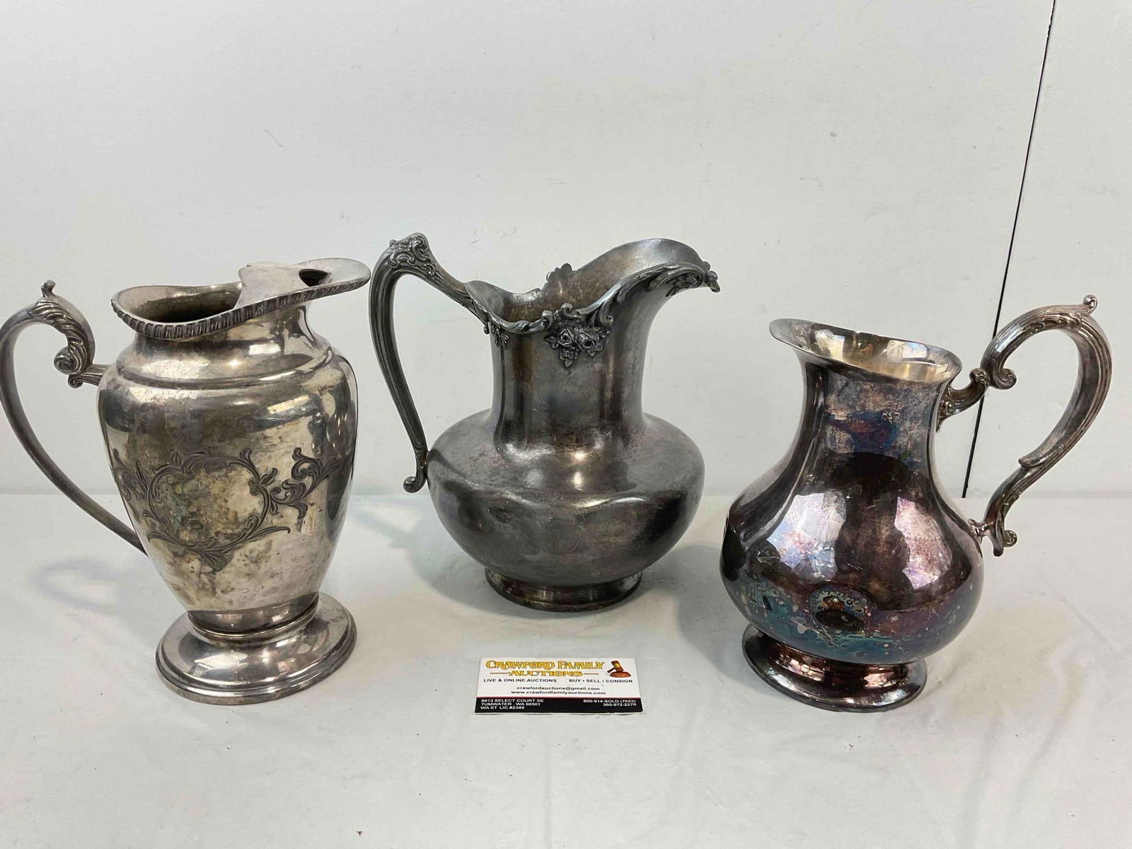 3 pcs Vintage Silver Plated Water Pitchers, incl. 1x Gorham and 1x Reed & Barton. See pics. (1 of 11)