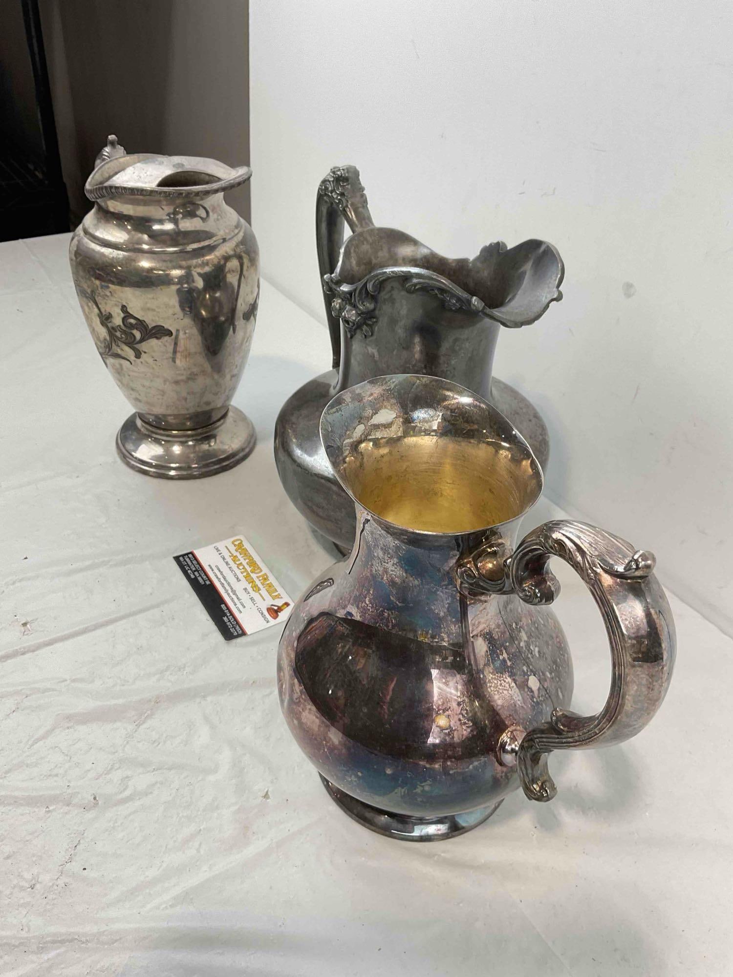 3 pcs Vintage Silver Plated Water Pitchers, incl. 1x Gorham and 1x Reed & Barton. See pics. - 5