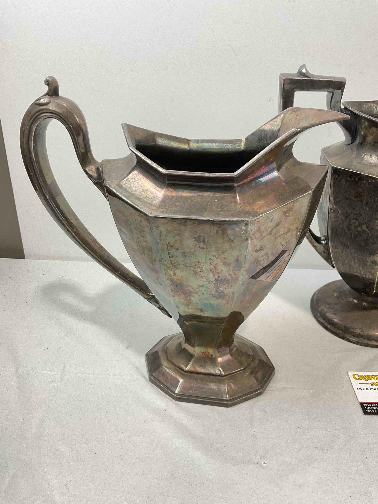 3 pcs Vintage Silver Plated Water Pitchers, incl. 1x Reed and Barton & 1x Sheffield. See pics. - 2