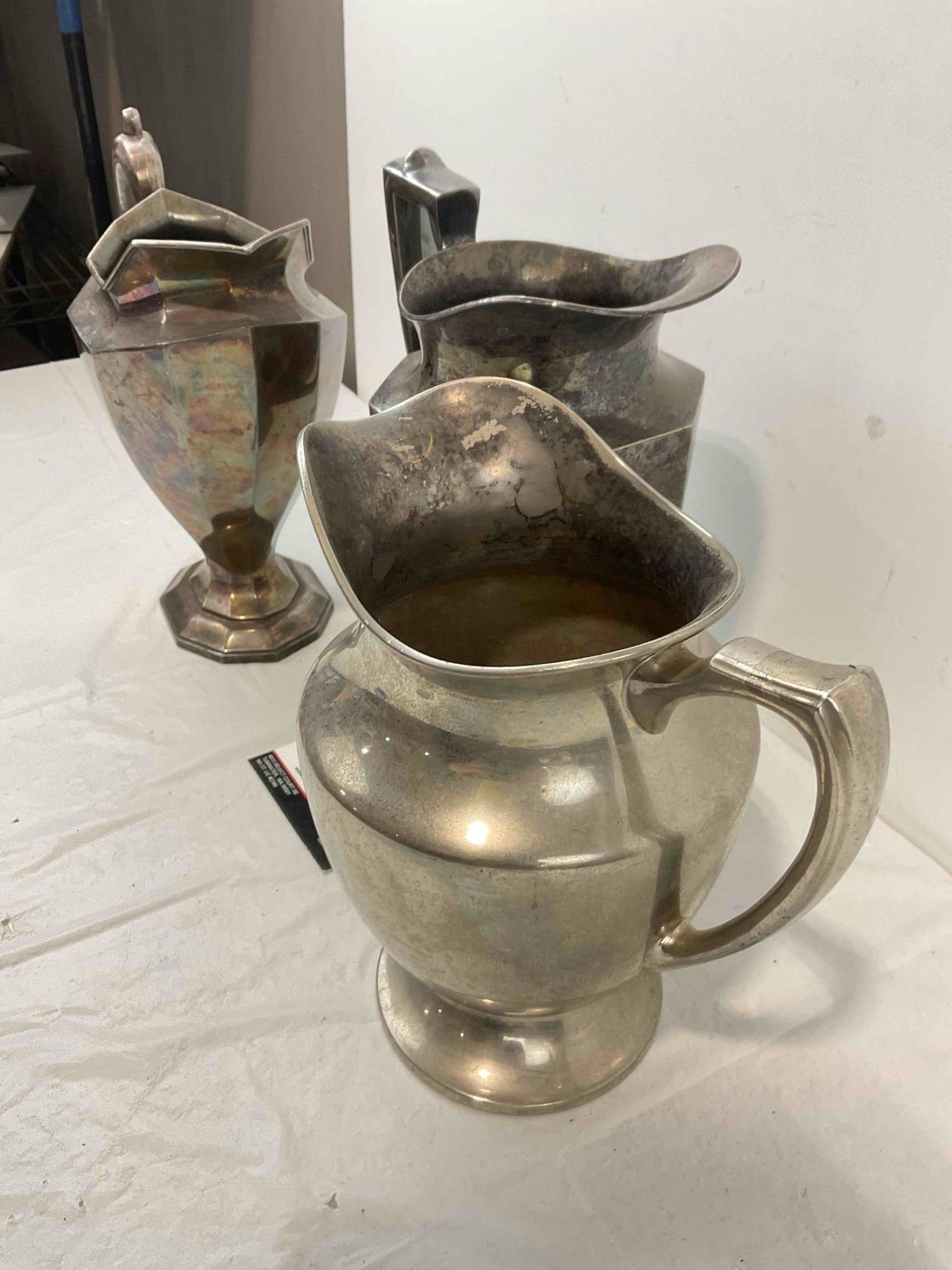 3 pcs Vintage Silver Plated Water Pitchers, incl. 1x Reed and Barton & 1x Sheffield. See pics. - 5