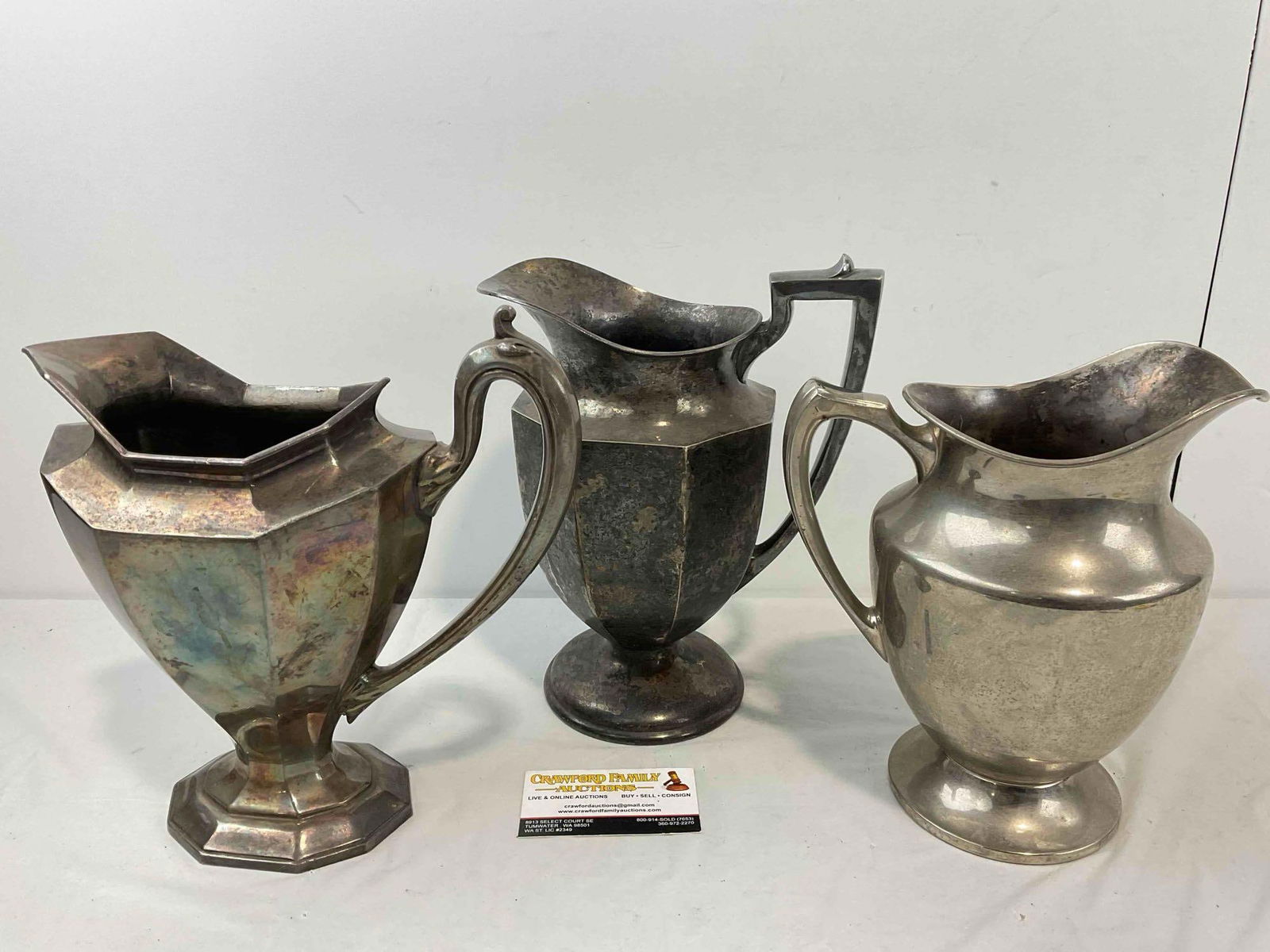 3 pcs Vintage Silver Plated Water Pitchers, incl. 1x Reed and Barton & 1x Sheffield. See pics. - 8