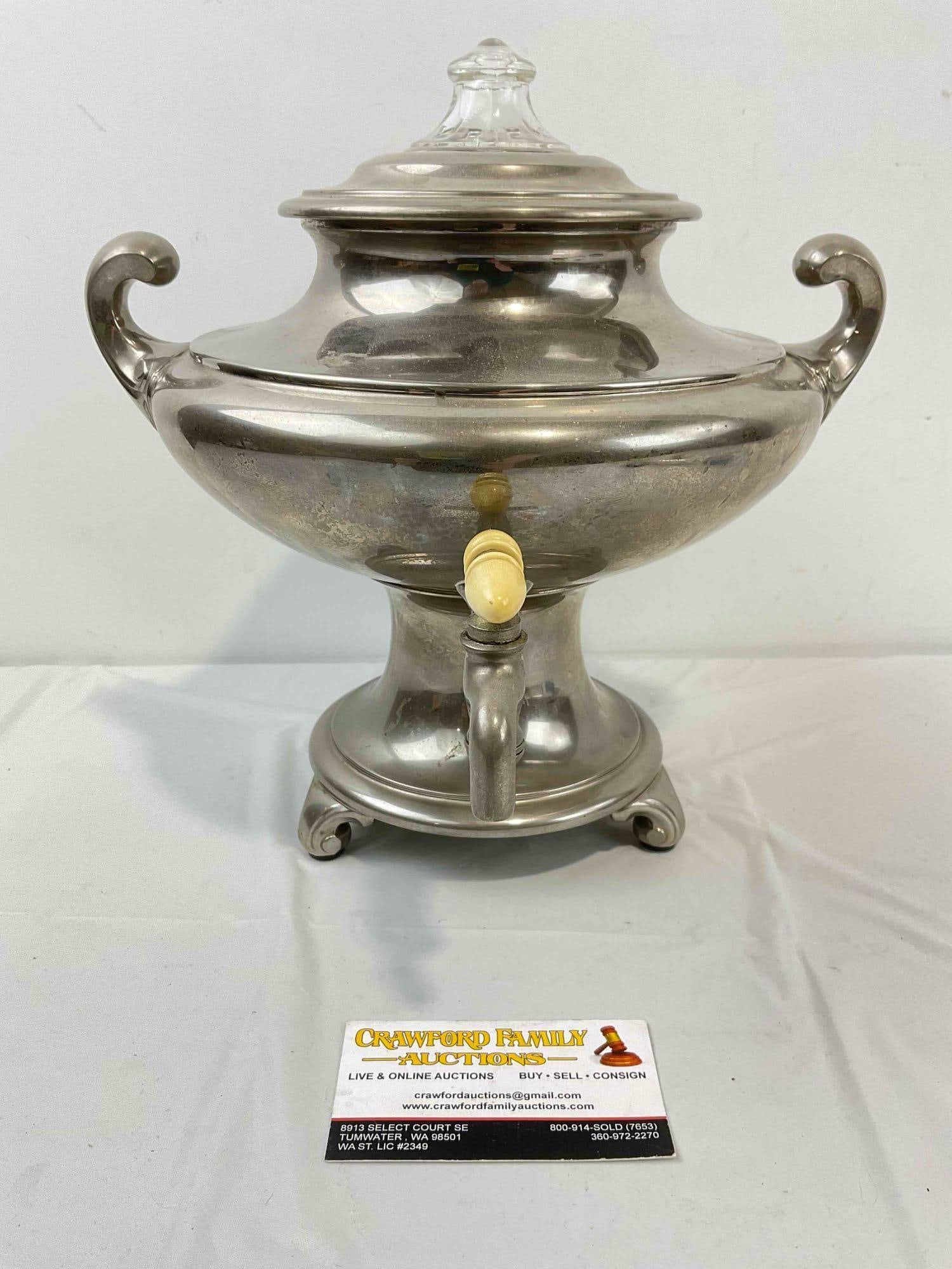 Antique Universal Silver Plated Samovar Tea Urn w/ Pyrex & Celluloid Handles. Untested. See pics. (1 of 9)