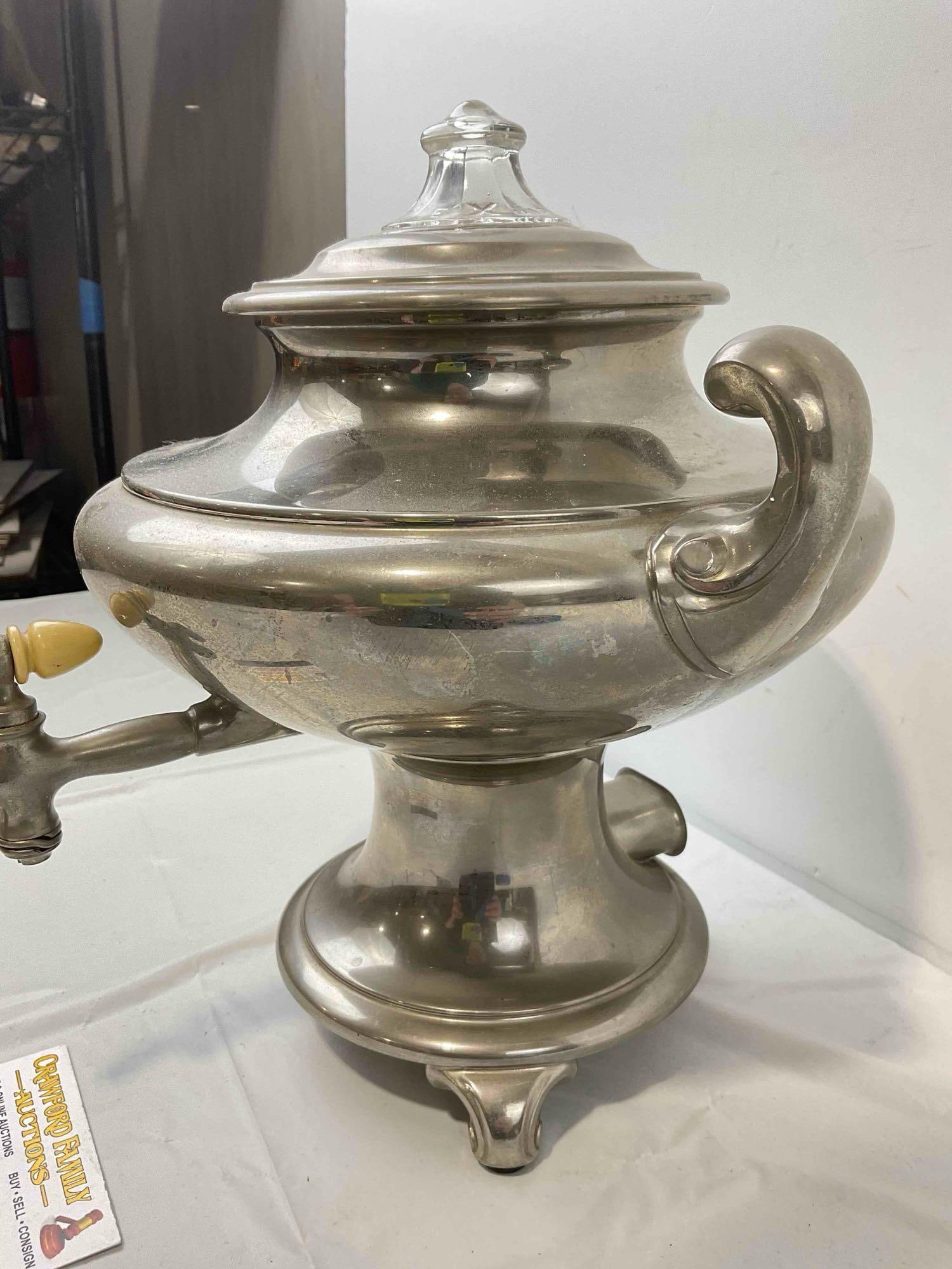 Antique Universal Silver Plated Samovar Tea Urn w/ Pyrex & Celluloid Handles. Untested. See pics. - 2
