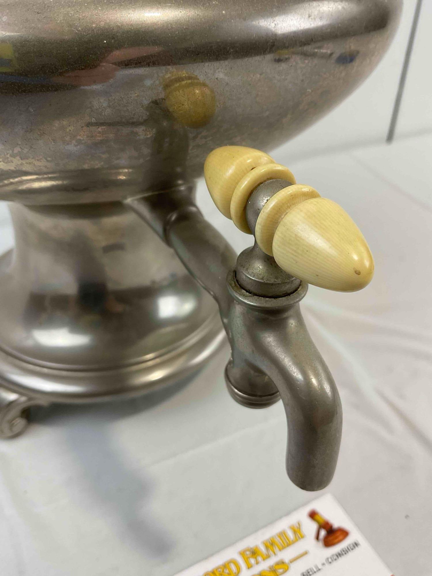 Antique Universal Silver Plated Samovar Tea Urn w/ Pyrex & Celluloid Handles. Untested. See pics. - 5