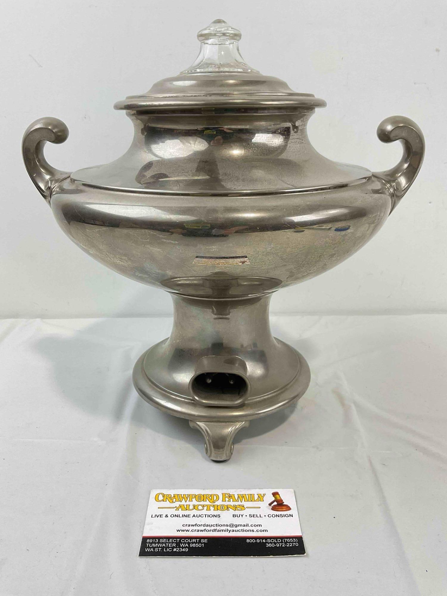 Antique Universal Silver Plated Samovar Tea Urn w/ Pyrex & Celluloid Handles. Untested. See pics. - 6